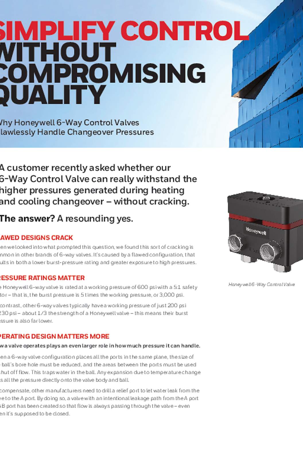 Honeywell VB6 Series 6-Way Valve Technical Bulletin
