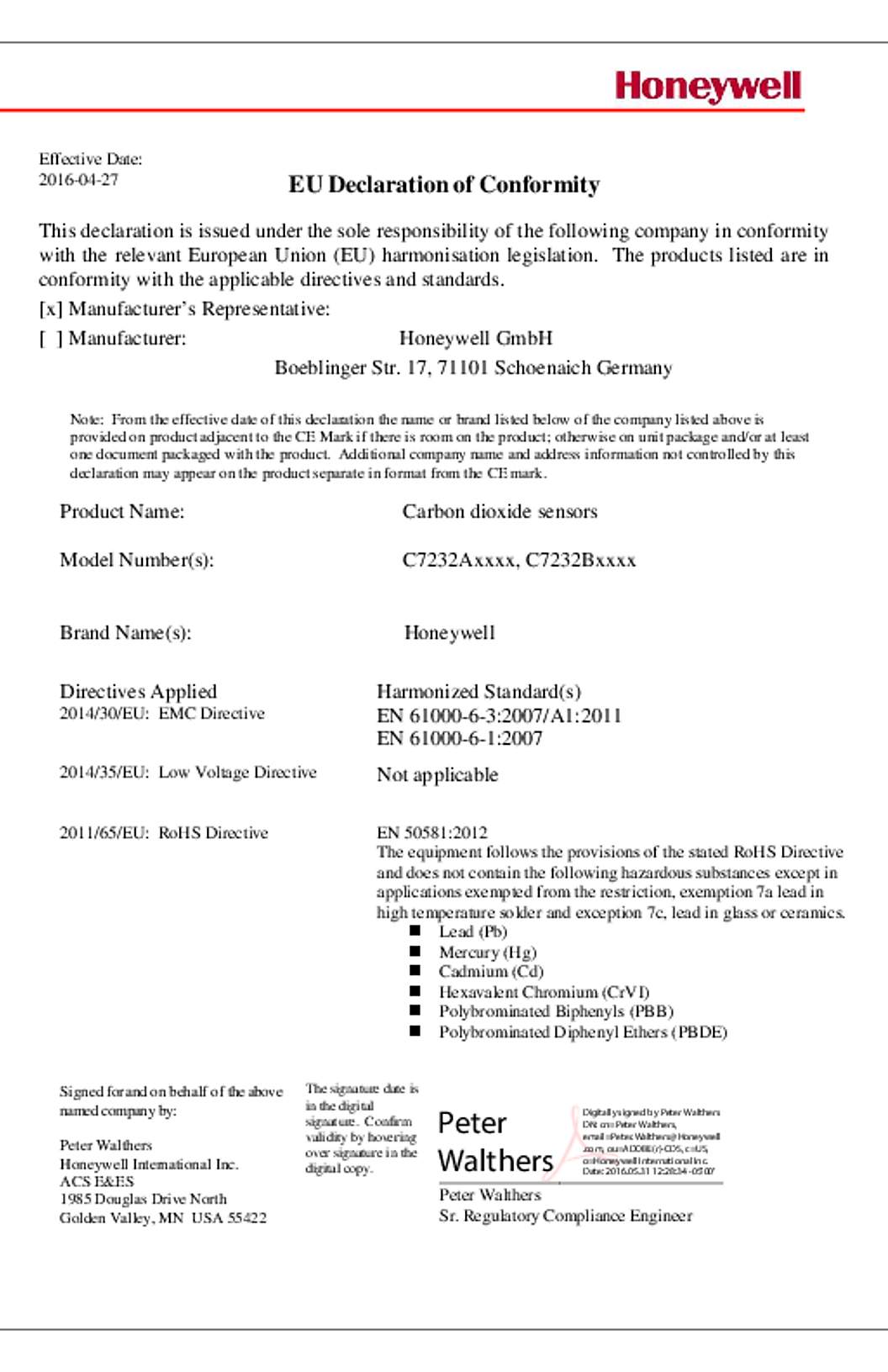 Honeywell EU Declaration of Conformity