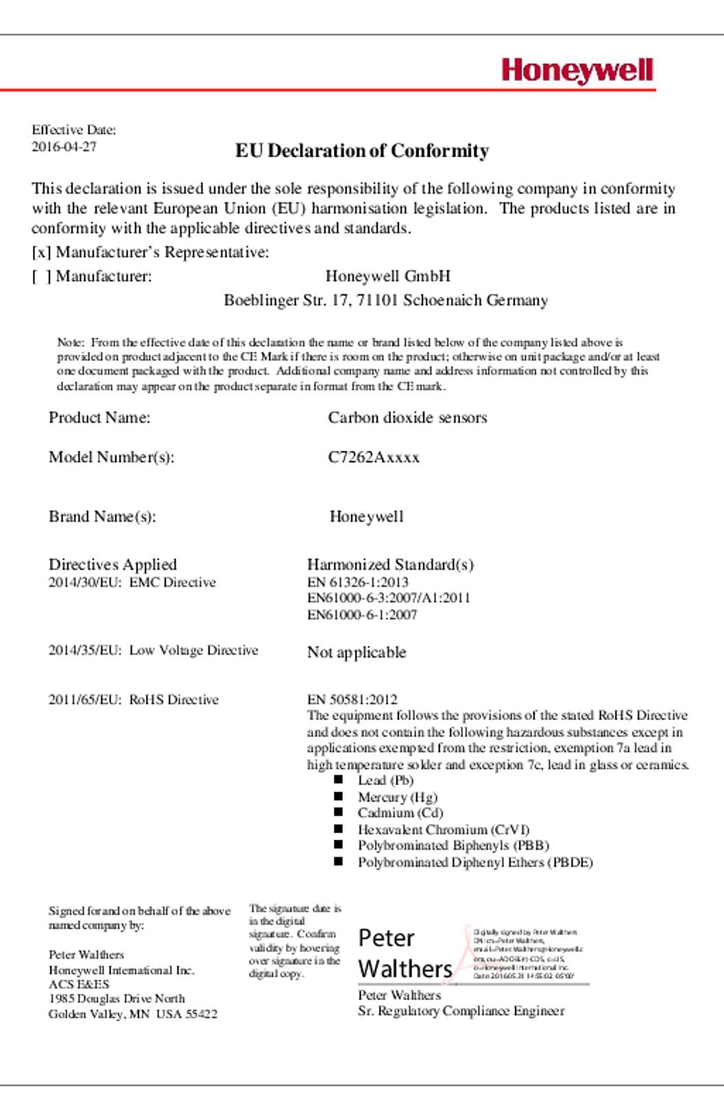 Honeywell EU Declaration of Conformity