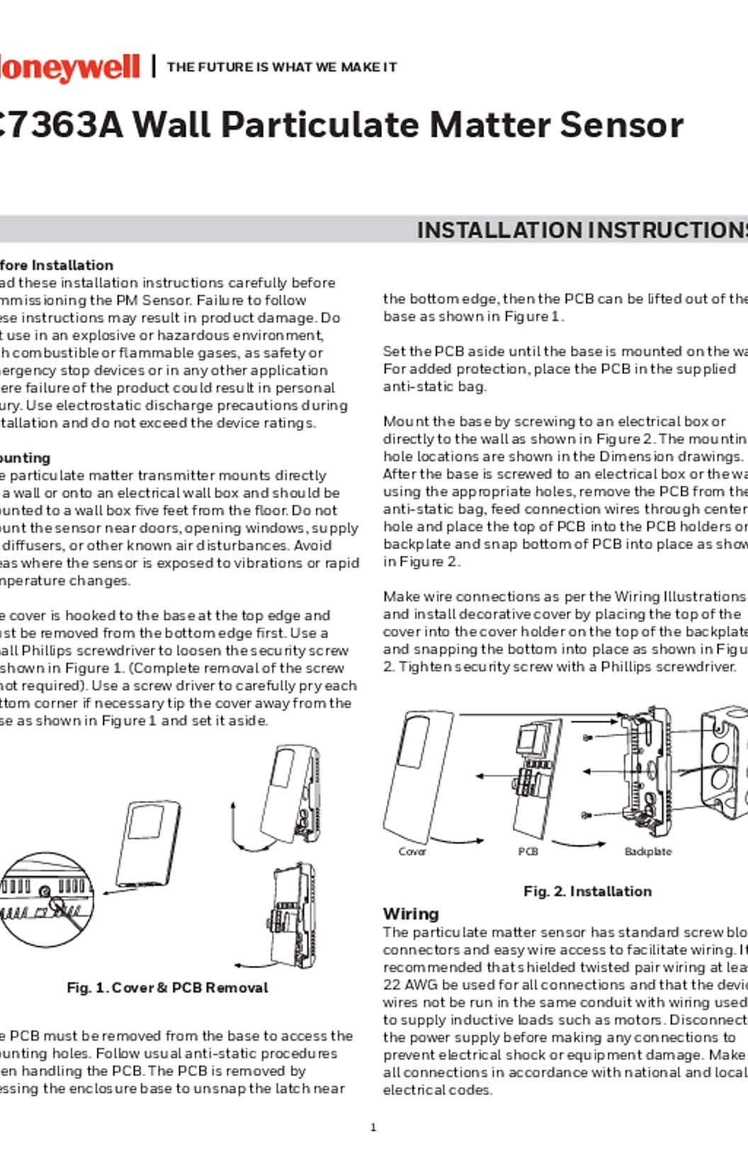 Honeywell Installation Instruction for C7363A1017