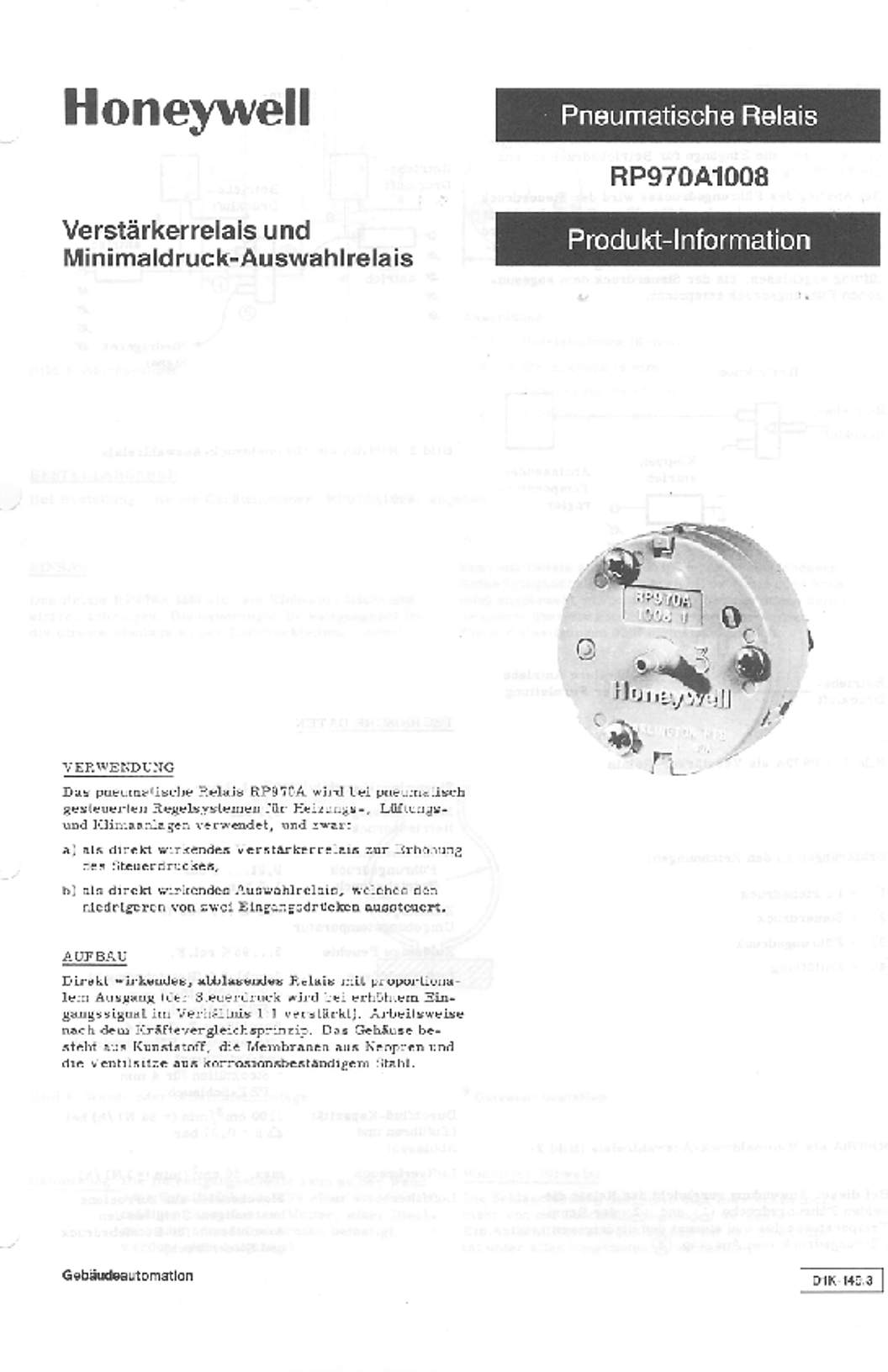 Honeywell Verstrkerrelais und Minimaldruck-Auswahlrelais