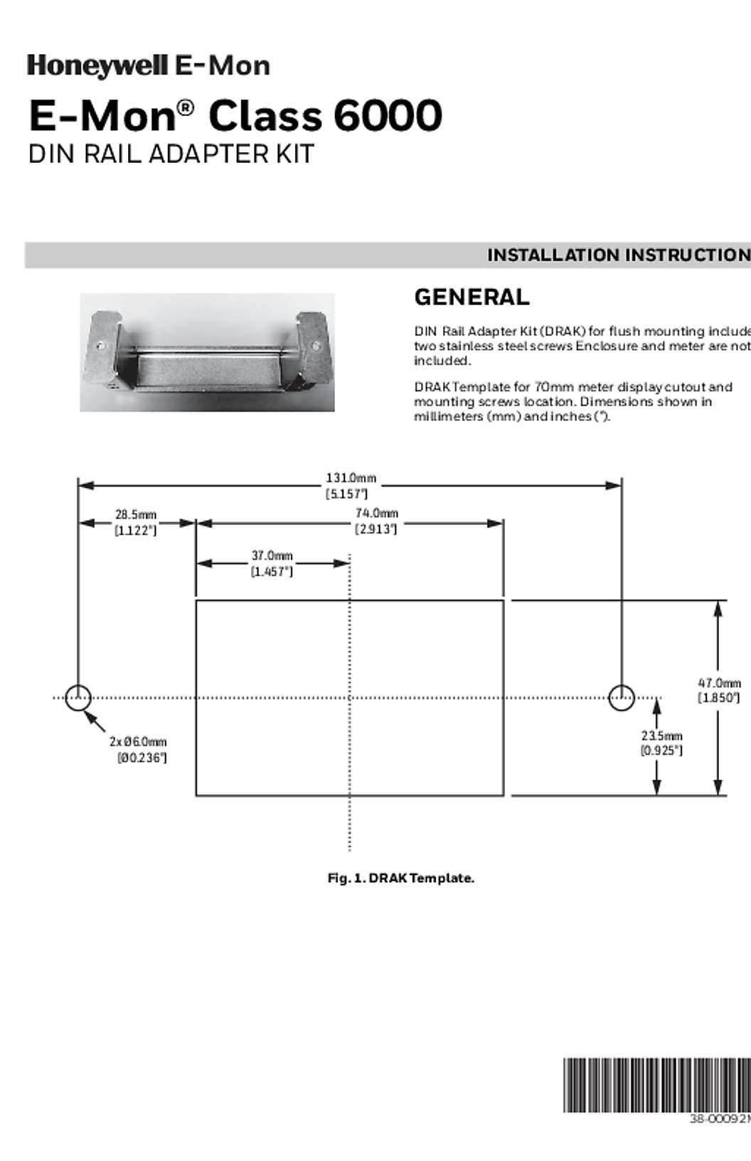 Honeywell Class 6000 DIN Rail Adapter Kit Installation Instruction