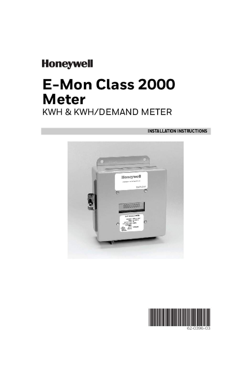 Honeywell E-Mon Class 2000 Meter Installation Instructions 62-0396