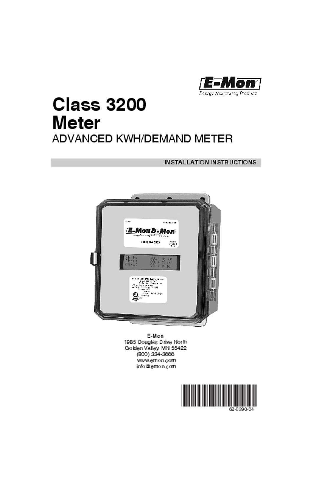 Honeywell E-Mon Class 3200 Meter Installation Instructions 62-0390-04