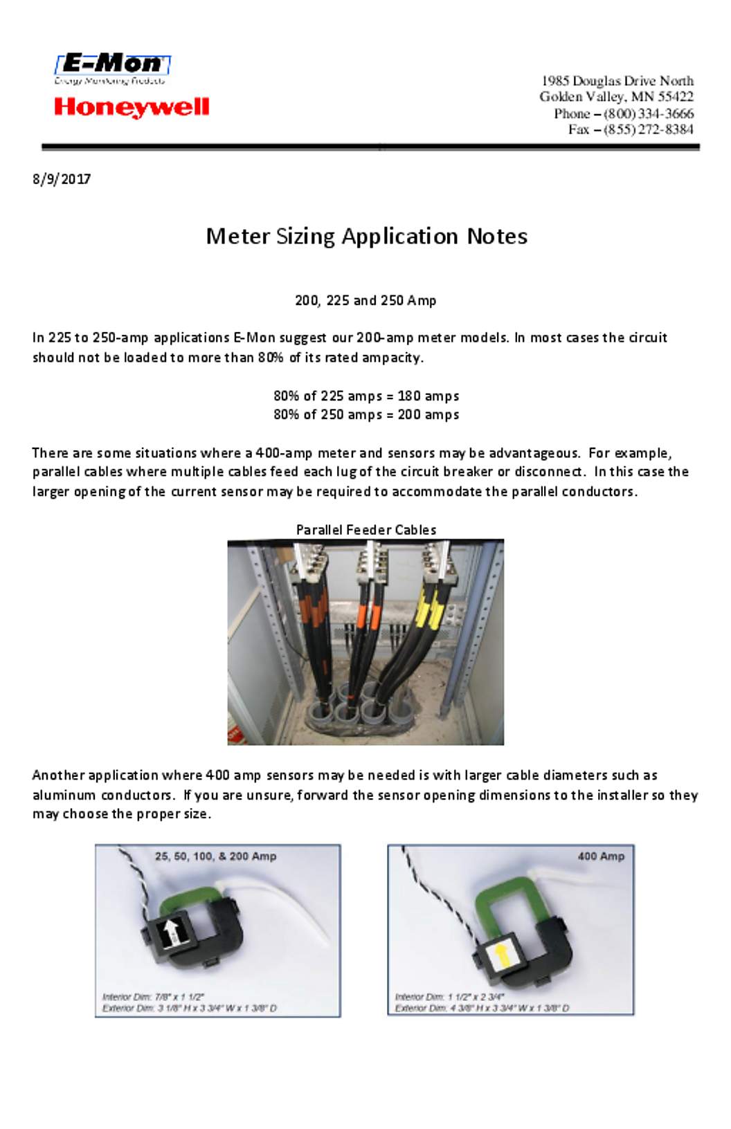 Honeywell E-Mon- Current-Sensor-Meter-Sizing-Application_Tech-Tip