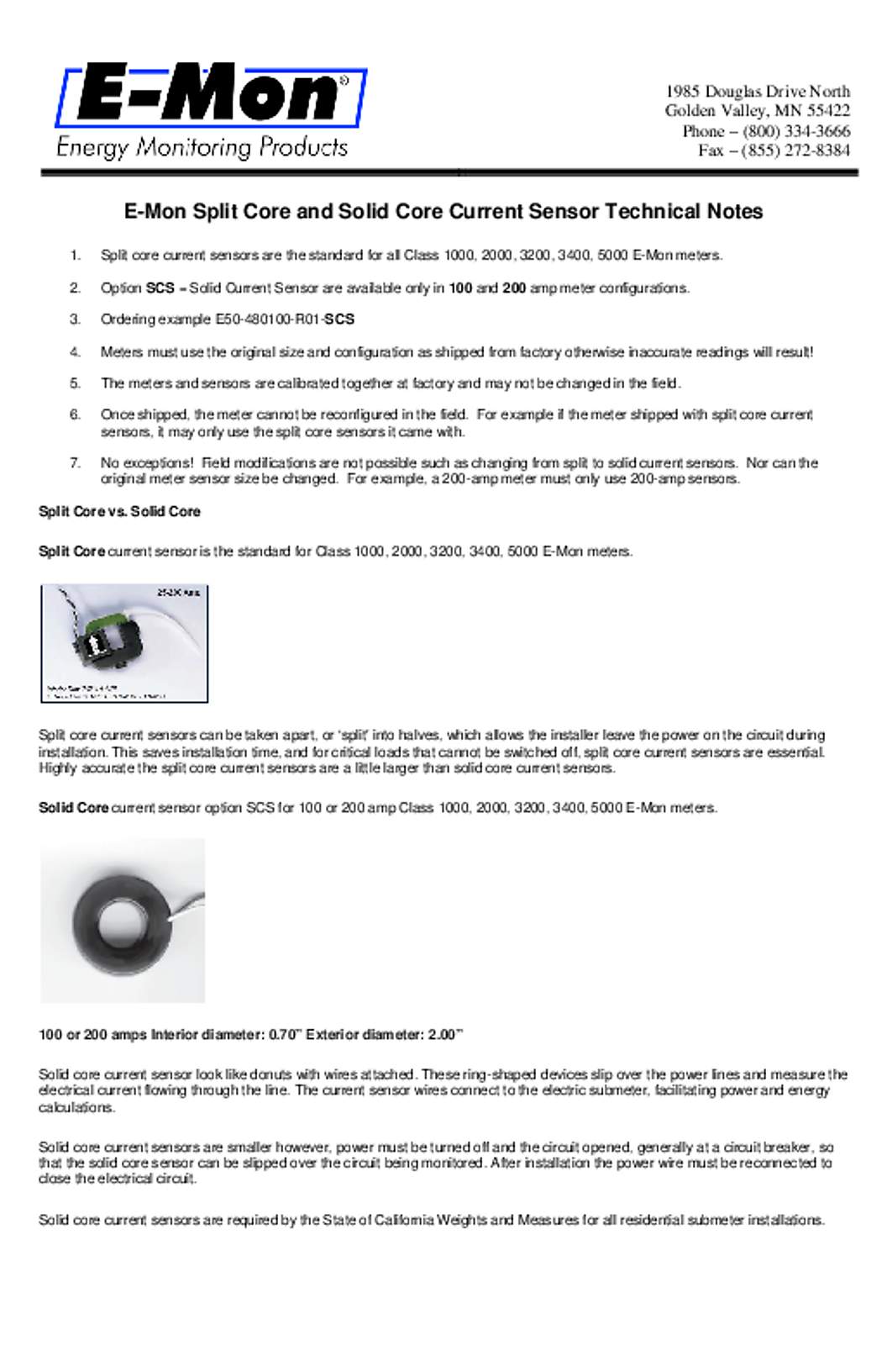 Honeywell E-Mon Split Core and Solid Core Current Sensor_Tech-Tip