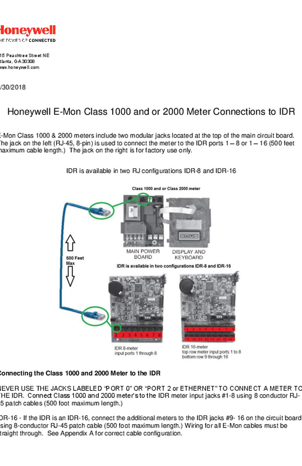 Honeywell EMon-Class-10002000-Meter-Connections-to-IDR Tech Tip