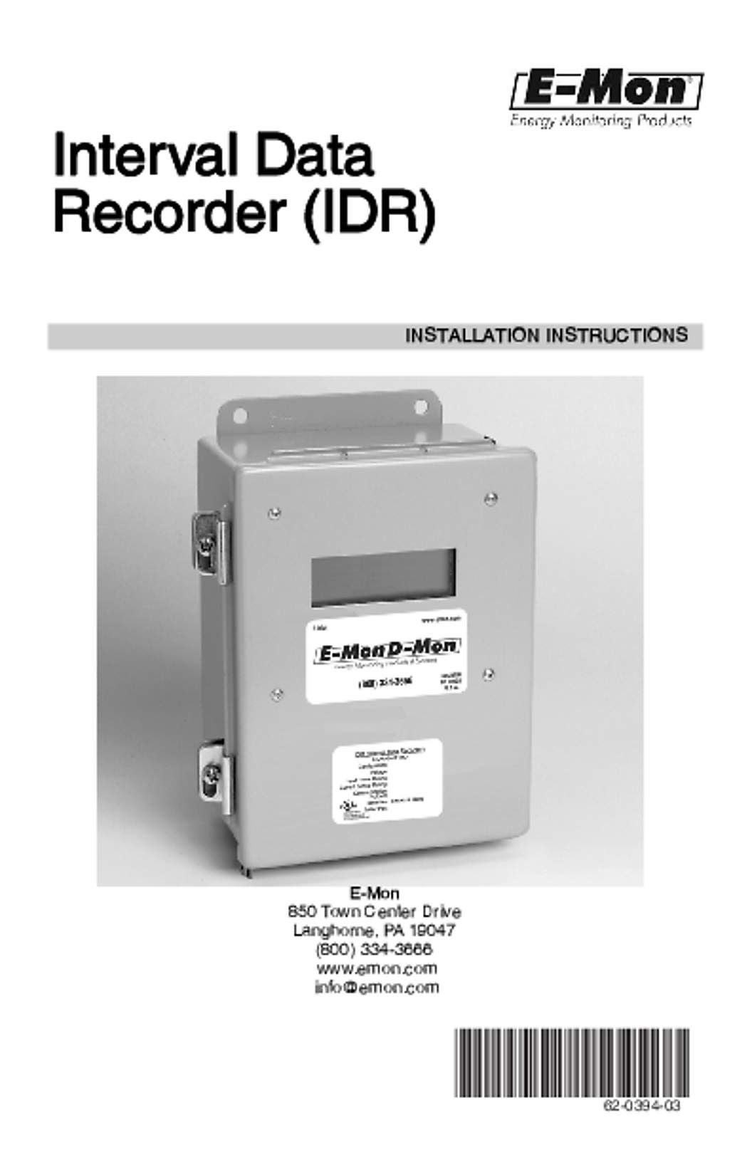 Honeywell EMon IDR Installation Instructions 62-0394