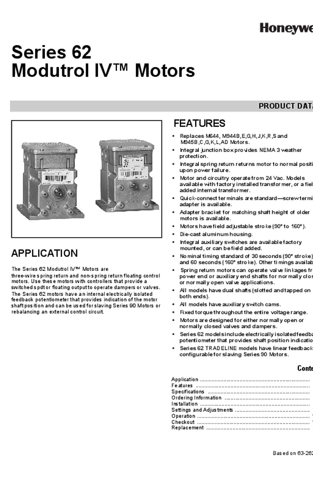 Honeywell Series 62 Modutrol IV� Motors