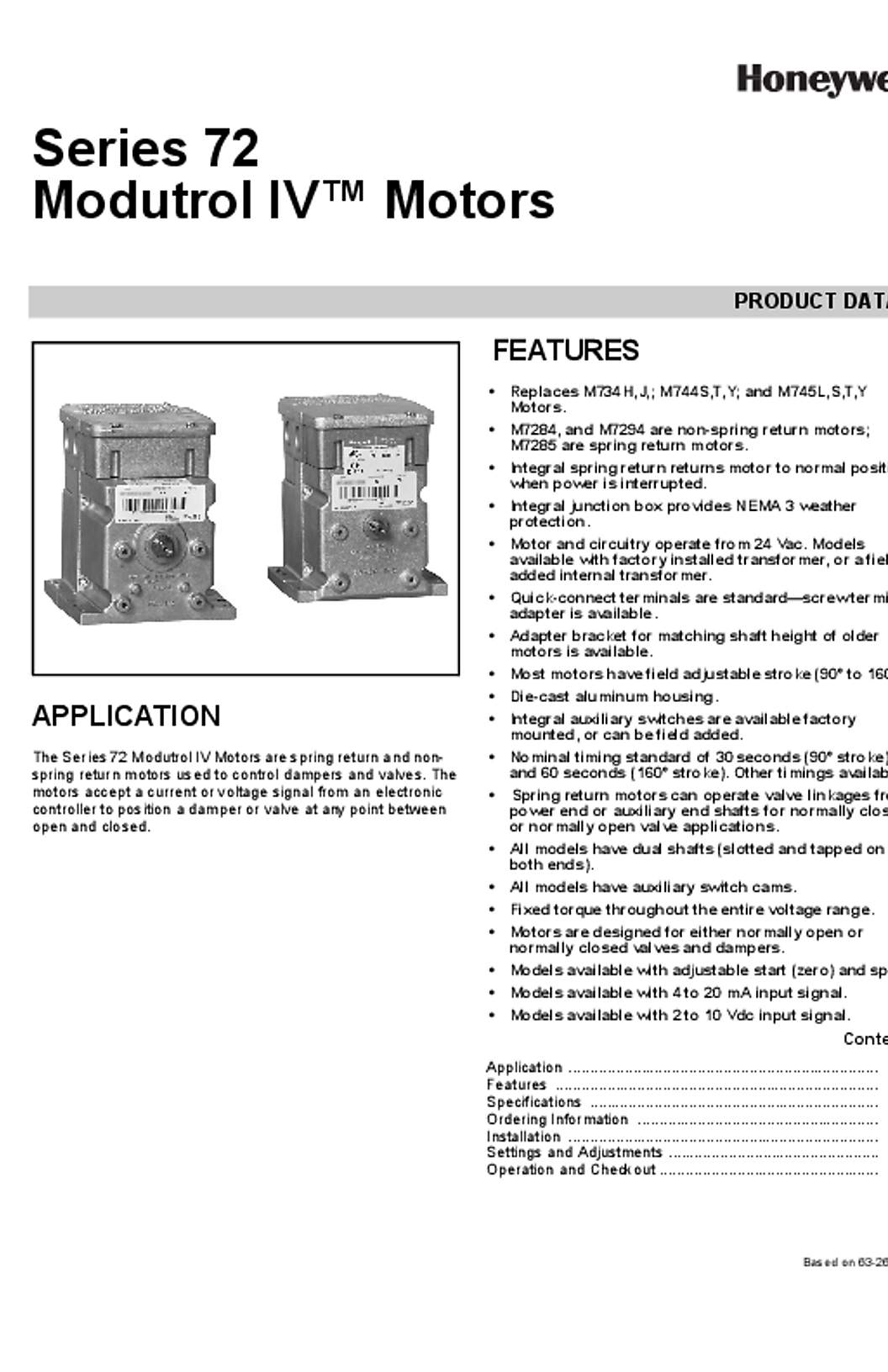 Honeywell Series 72 Modutrol IV� Motors