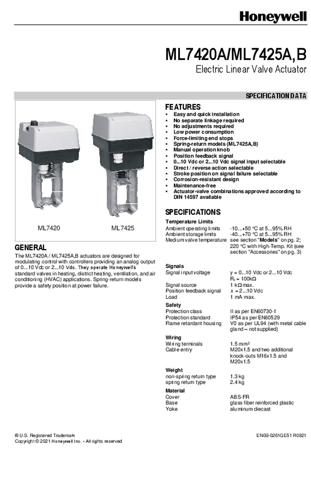 Honeywell Electric Linear Valve Actuator
