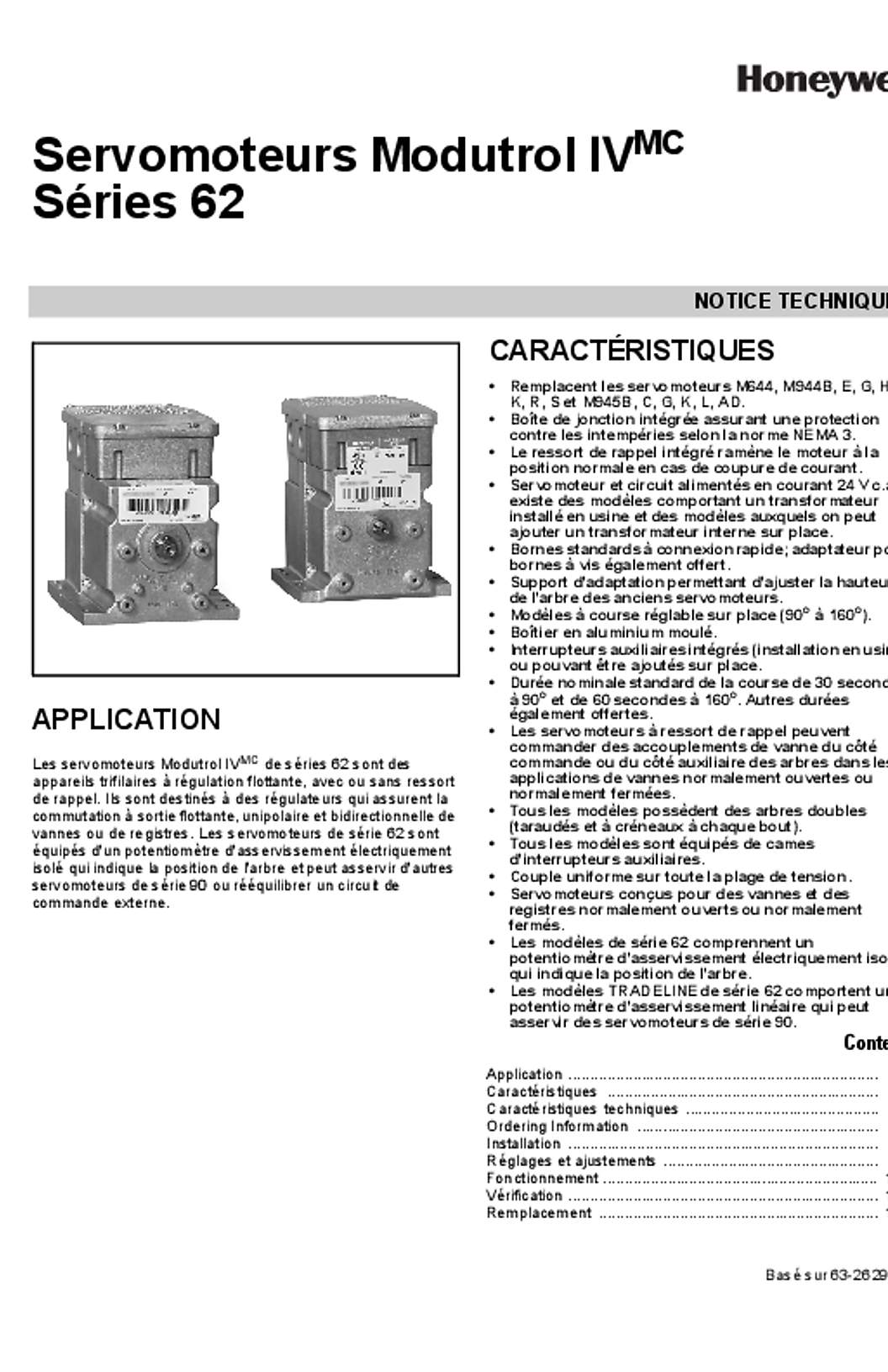 Honeywell Servomoteurs Modutrol IVMC S�ries 62