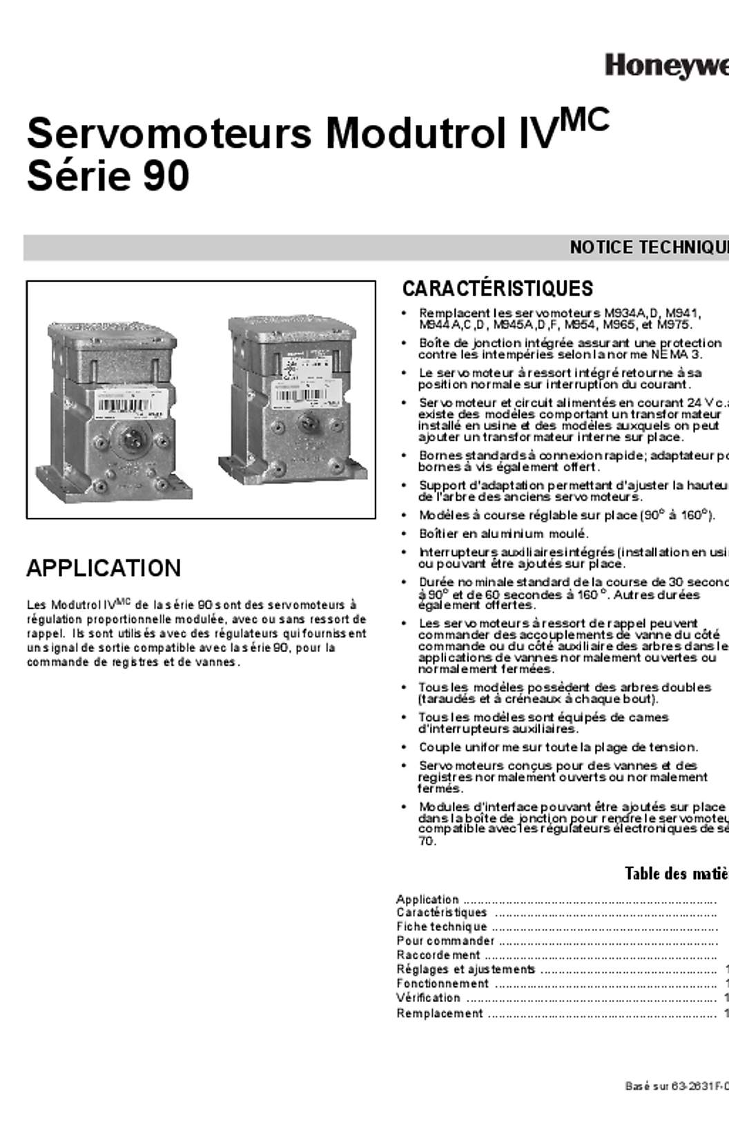 Honeywell Servomoteurs Modutrol IVMC S�rie 90