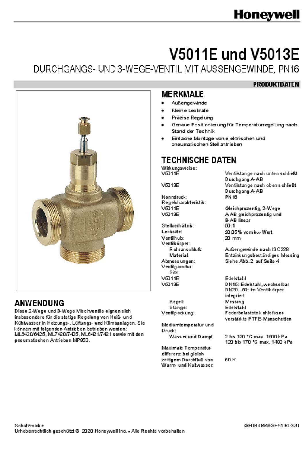 Honeywell DURCHGANGS- UND 3-WEGE-VENTIL MIT AUSSENGEWINDE, PN16