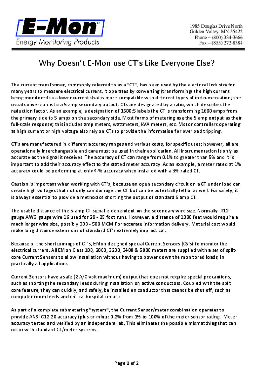 Honeywell Why doesnt E-Mon use CT - Whitepaper