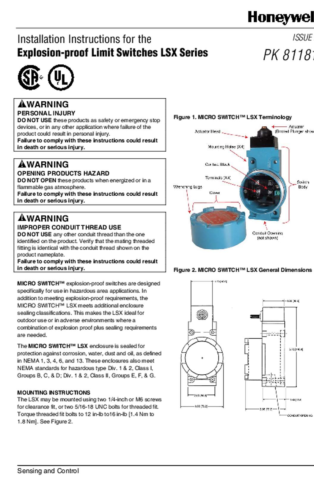 Honeywell LSXYAB3K Instructions