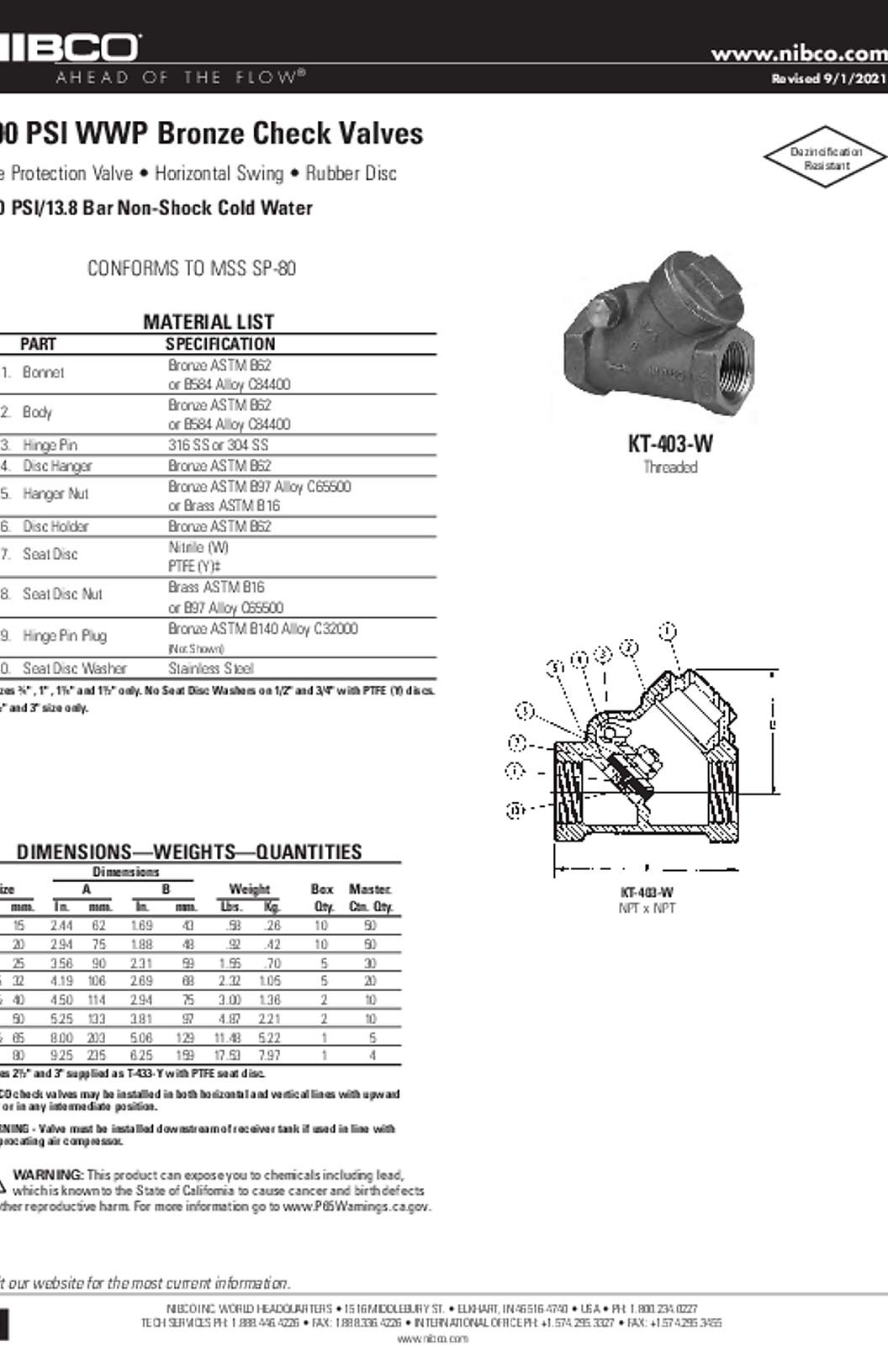NIBCO KT-403-W Submittal