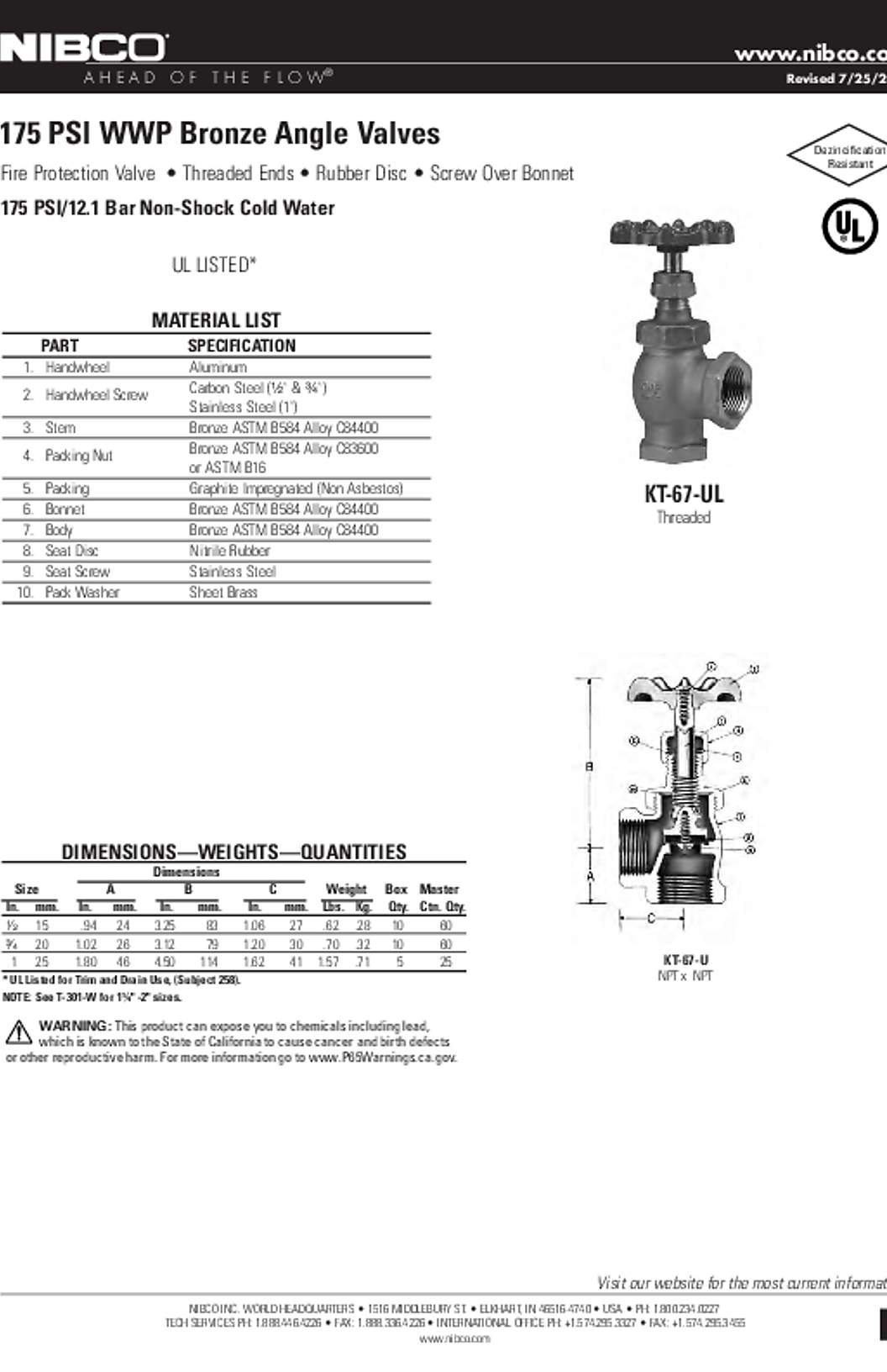 NIBCO KT-67-UL Submittal