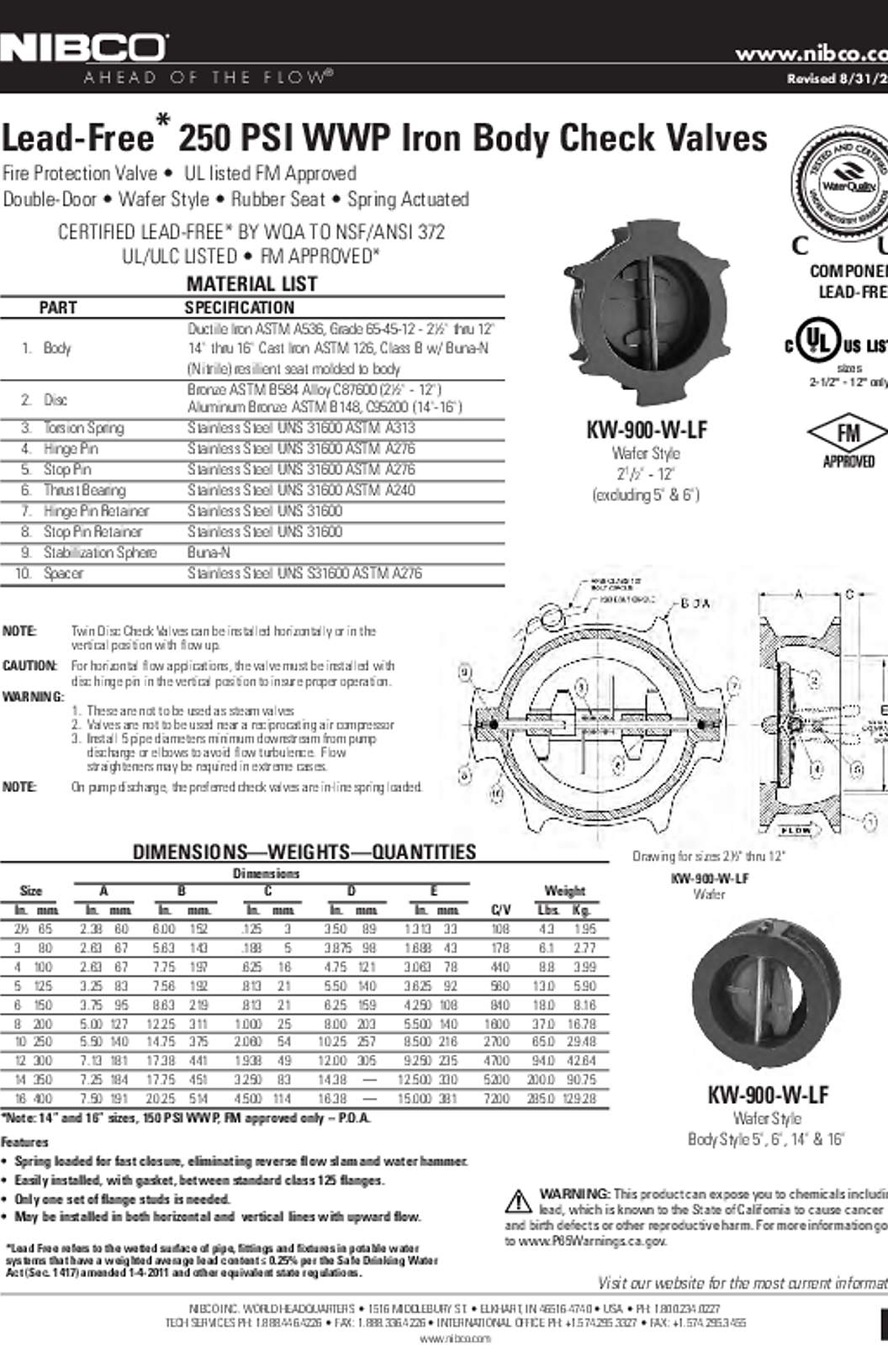 NIBCO KW-900-W-LF Submittal