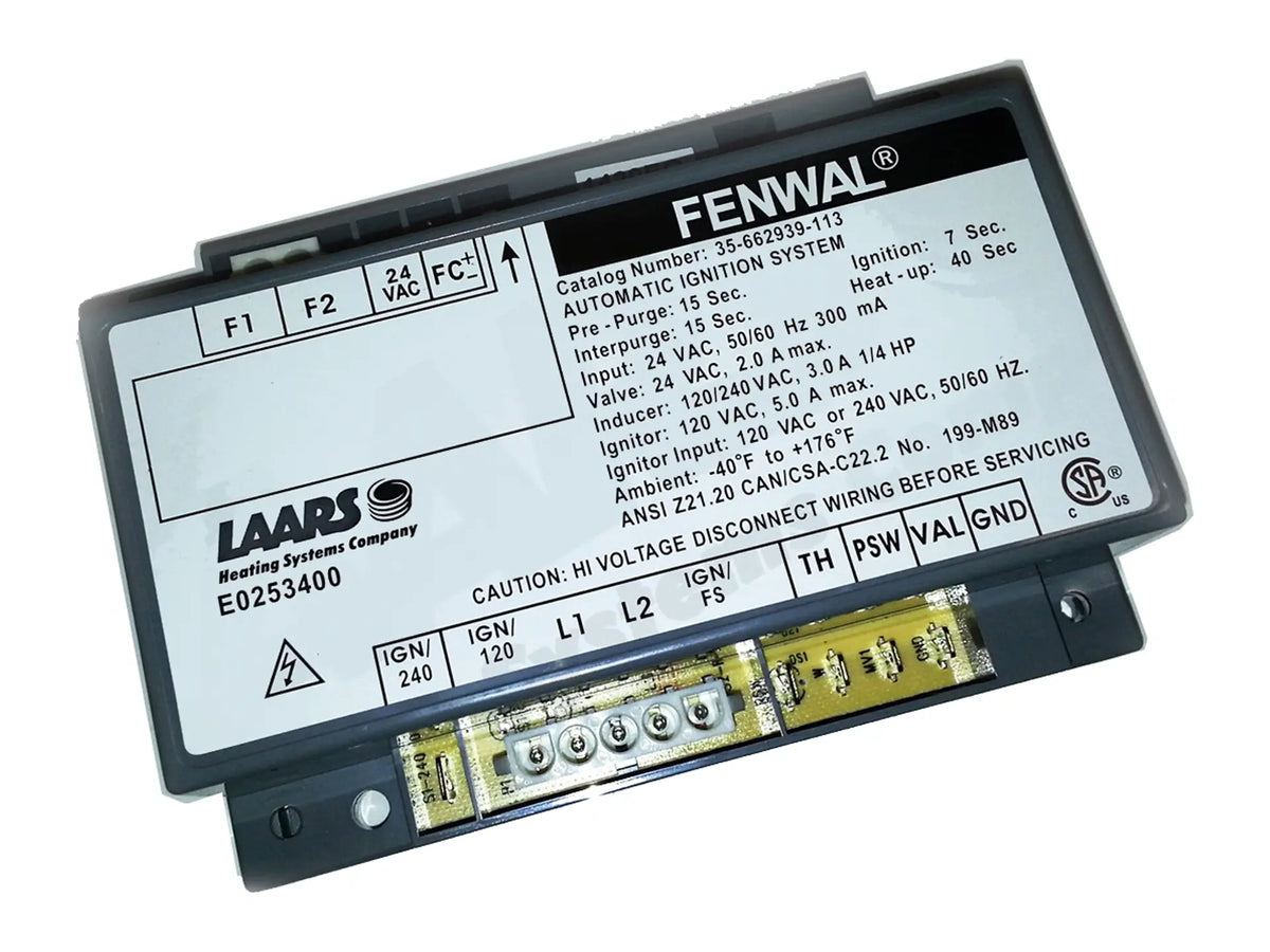 Laars E0253400, 15s Pre-Purge 7s Trial for Ignition 24V Ignition Mod