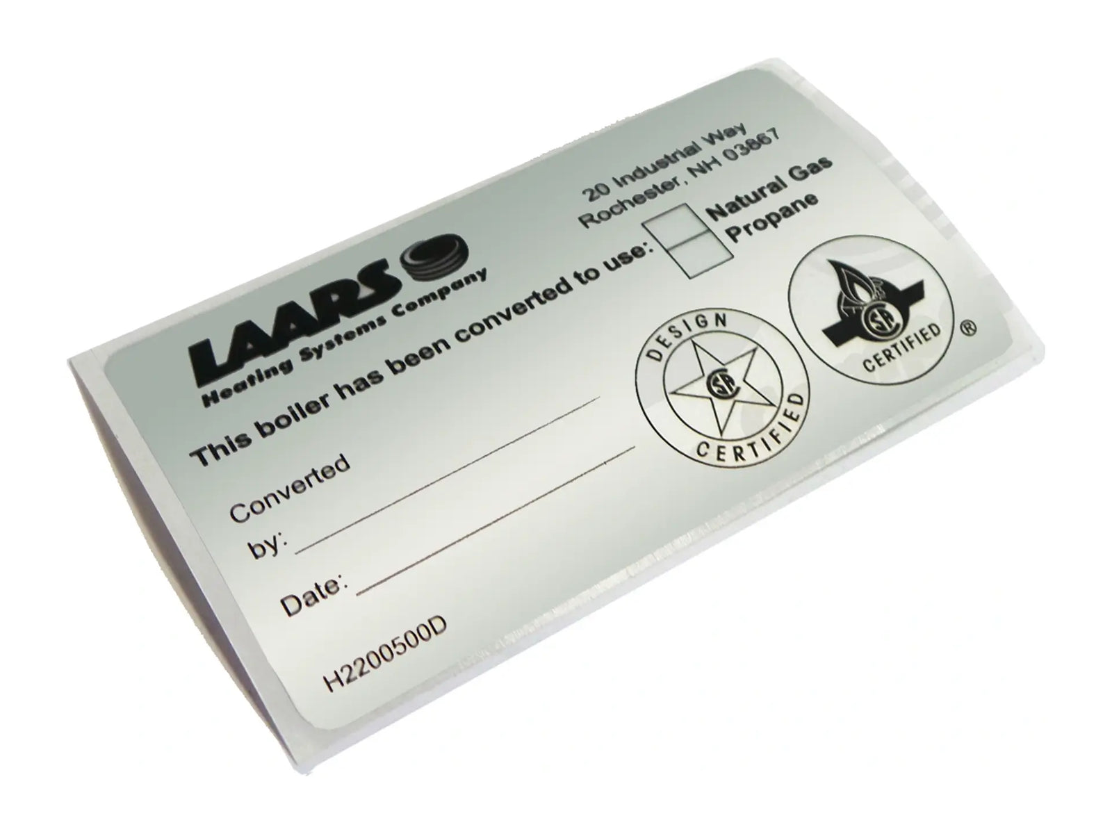 Laars H2200500, Natural Gas Conversion Label