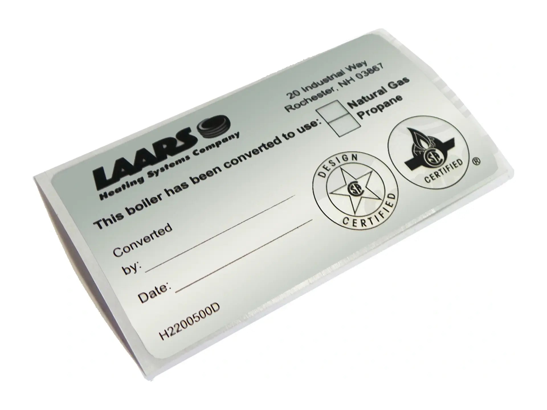 Laars H2200500, Natural Gas Conversion Label