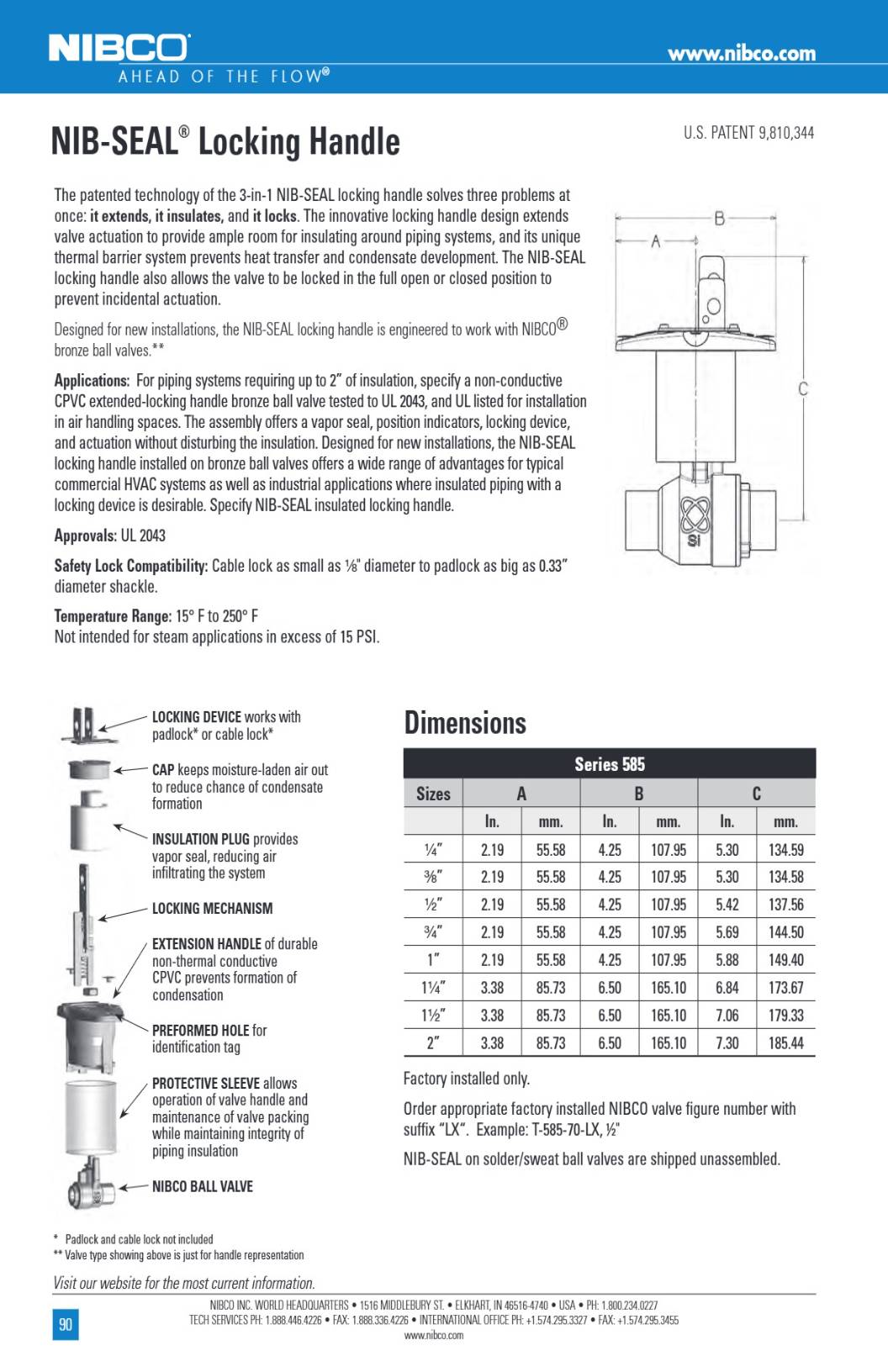 NIB SEAL Locking Handle Technical Data