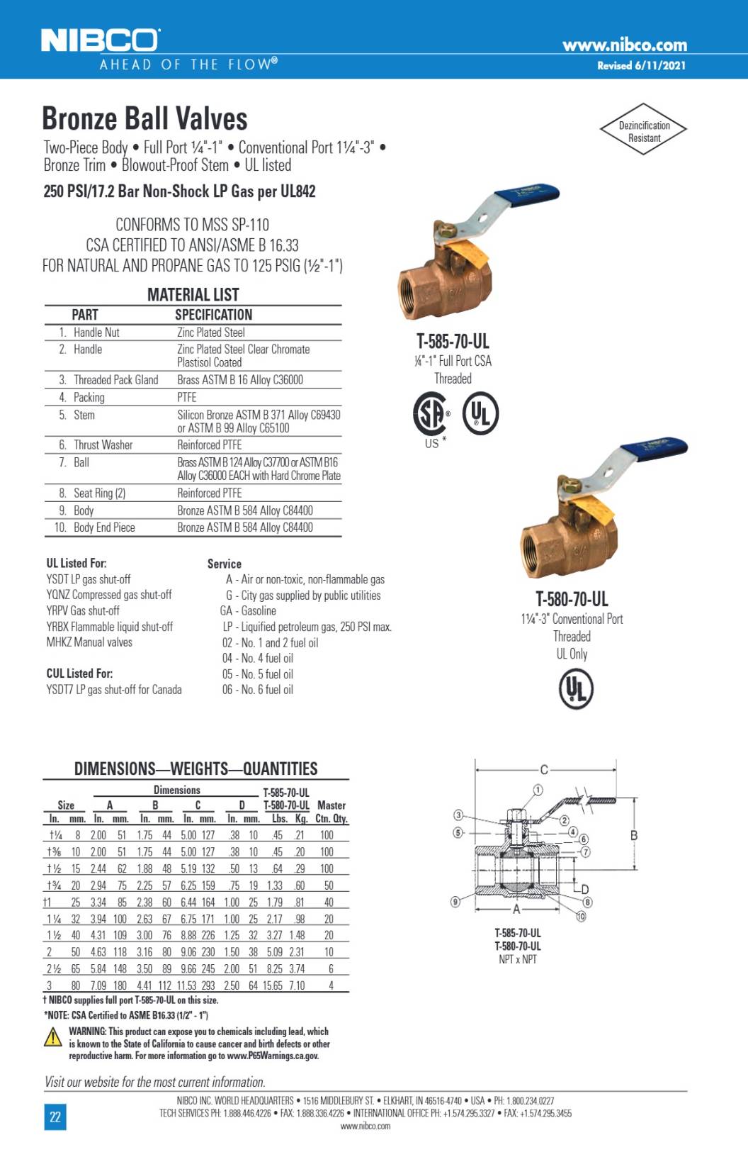 T 580 585 70 UL Spec Sheet
