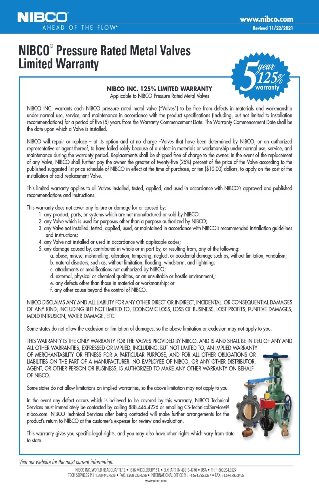 Pressure Rated Metal Valves Warranty