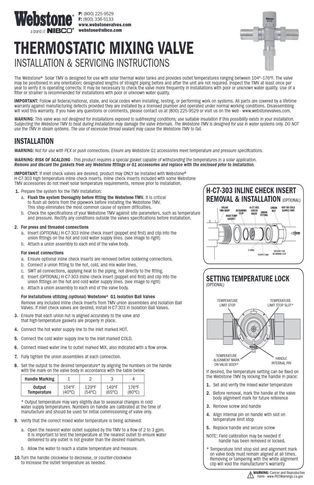 Solar Thermostatic Mixing Valve IOM Manual Trilingual