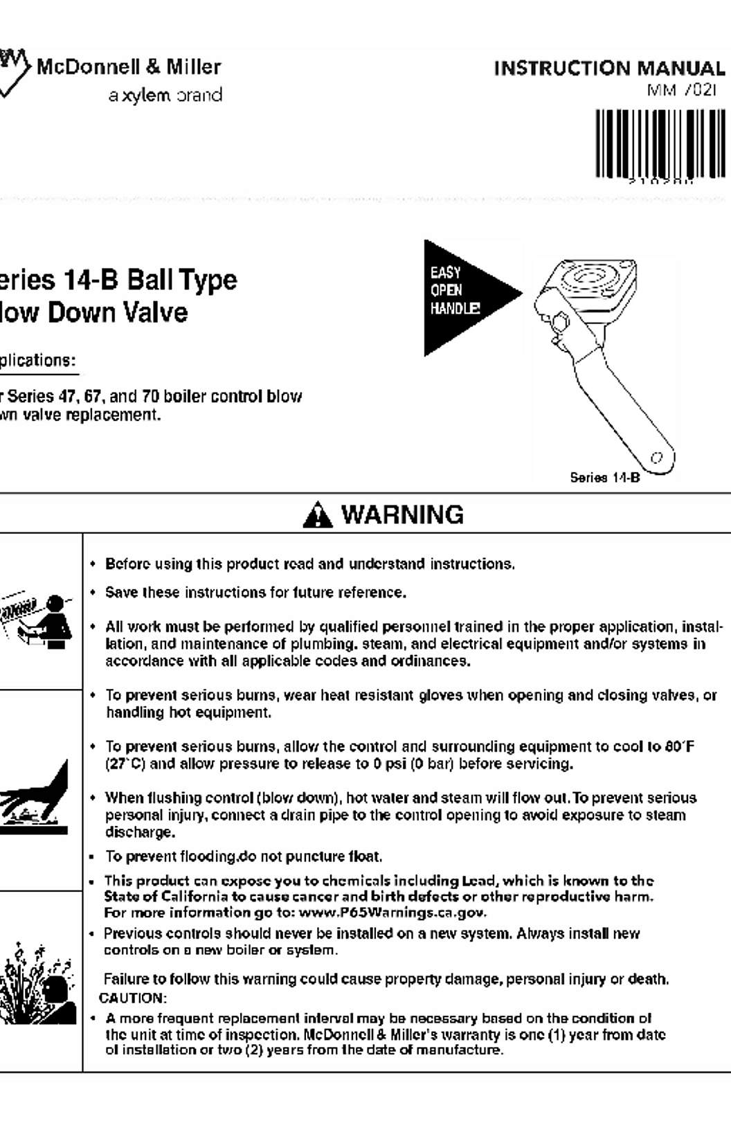 McDonnell & Miller Series 14B Valves Instruction Manual