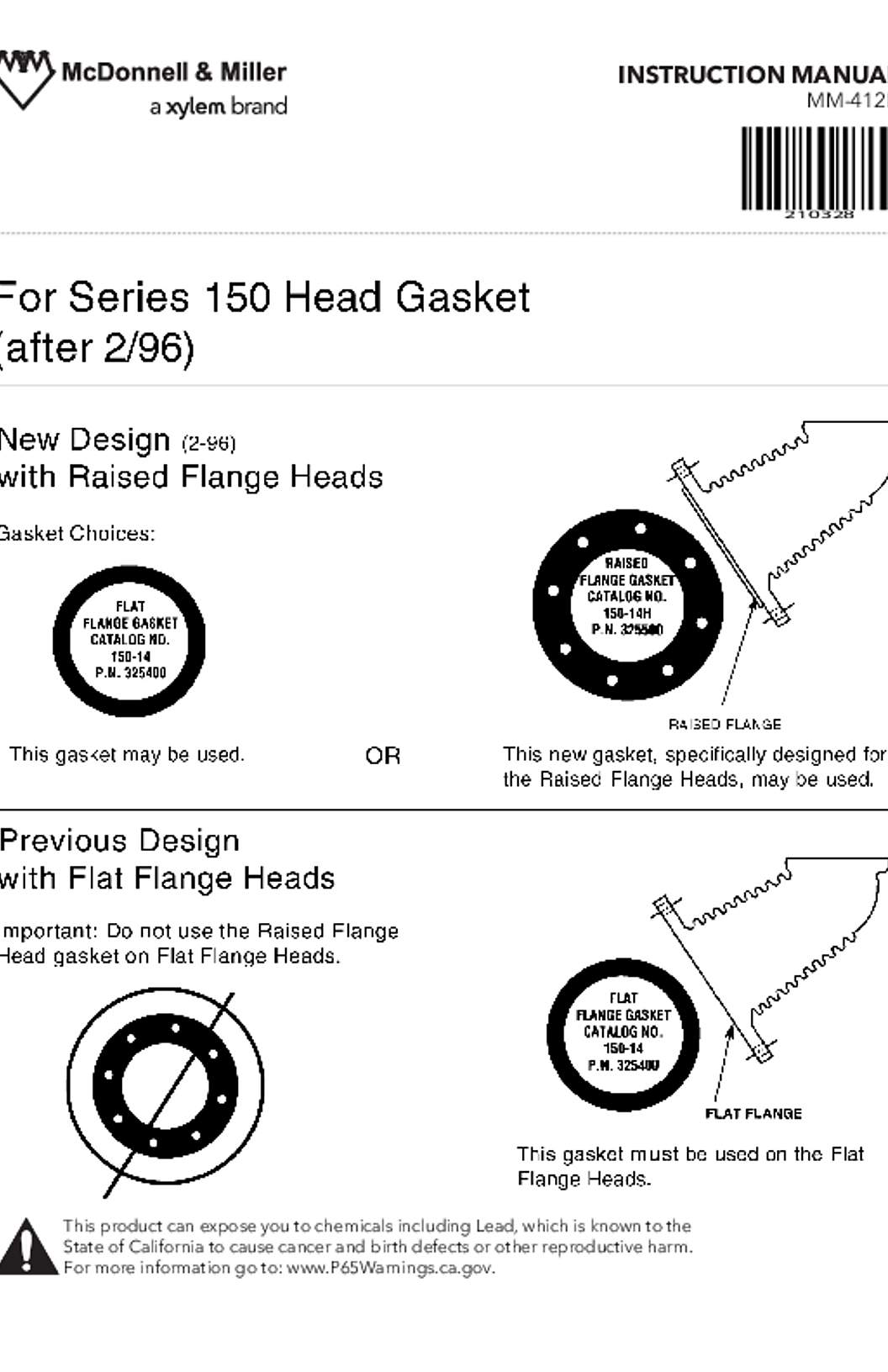McDonnell & Miller Series 150 Head Gaskets Instruction Manual