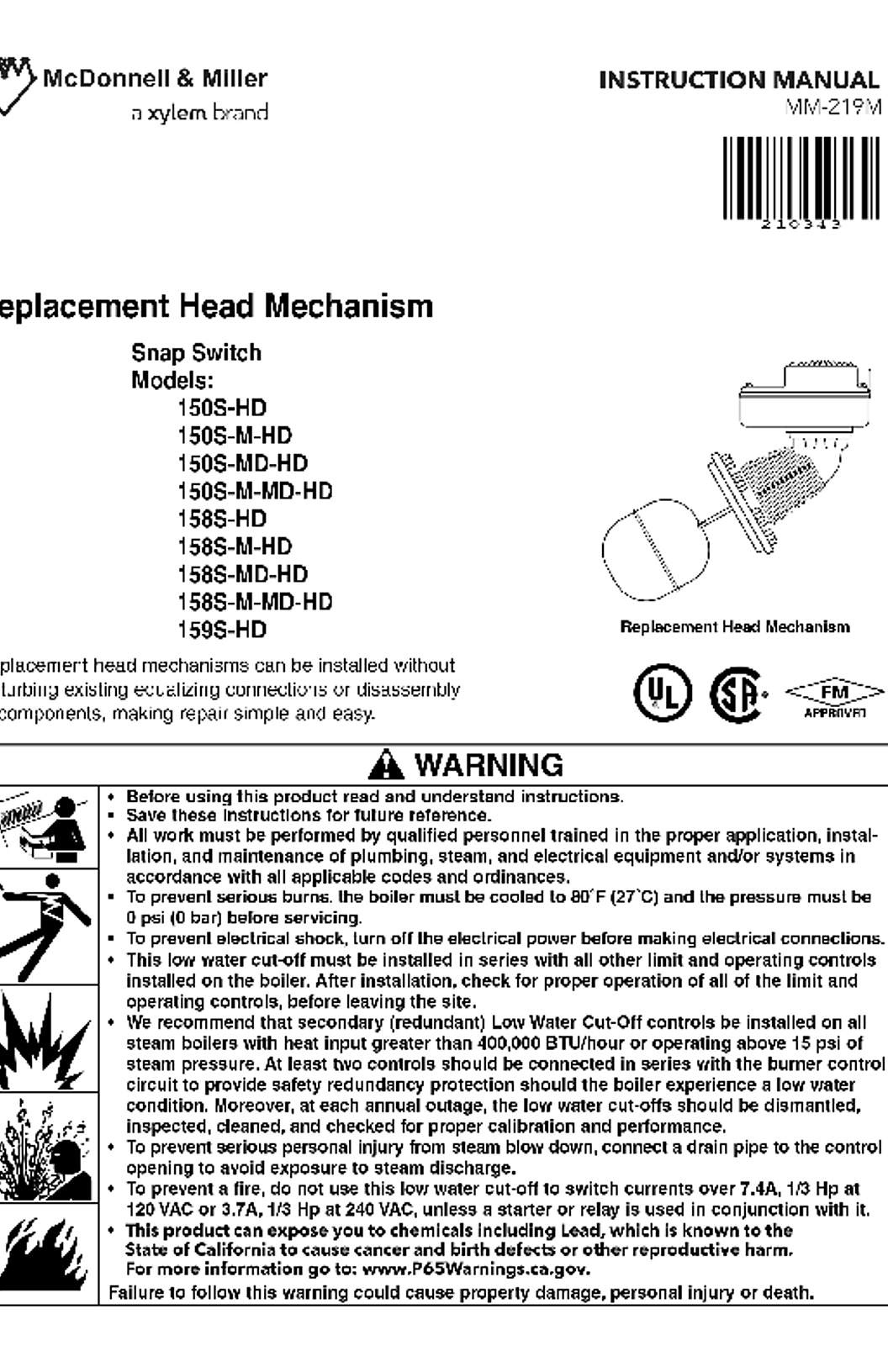McDonnell & Miller 150S, 158S, 159S Models Replacement Head Mechanisms Instruction Manual