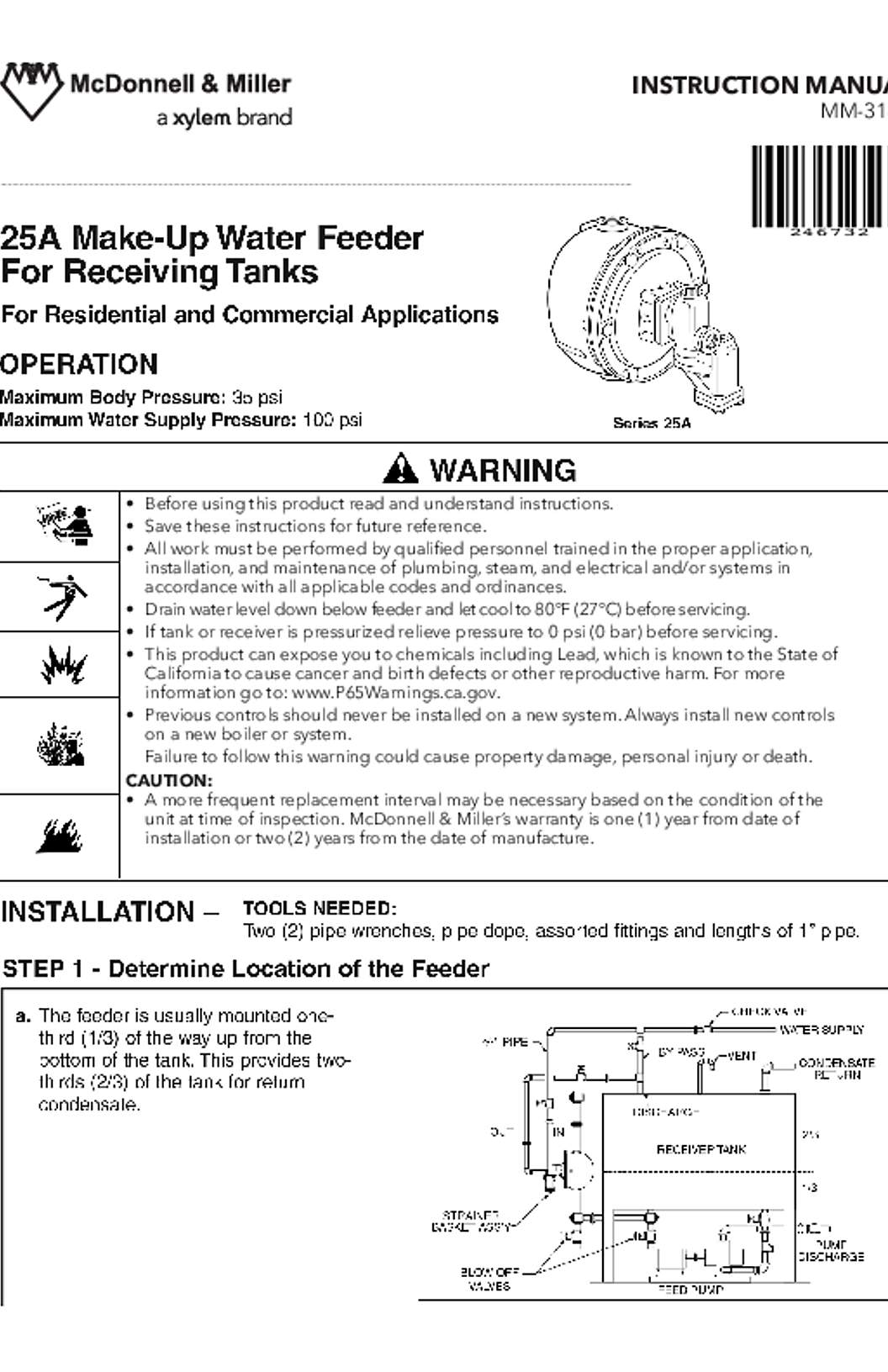 McDonnell & Miller 25A Make-Up Water Feeder Instruction Manual