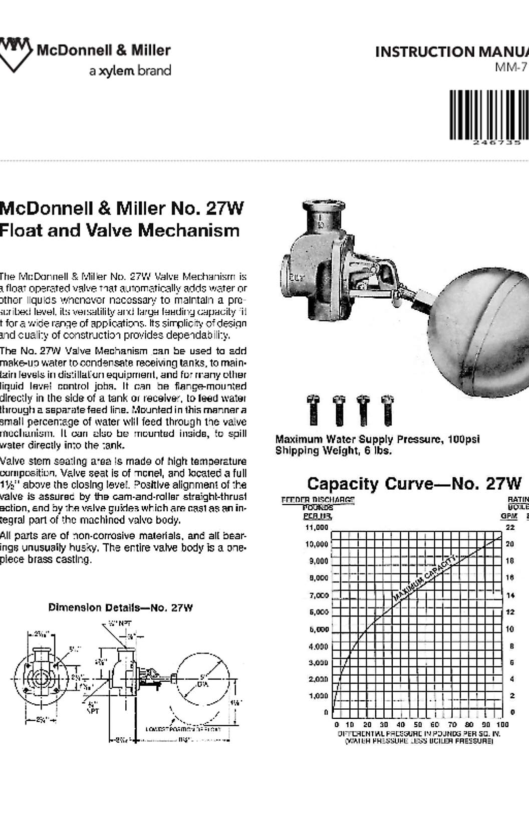 McDonnell & Miller No. 27W Instruction Manual