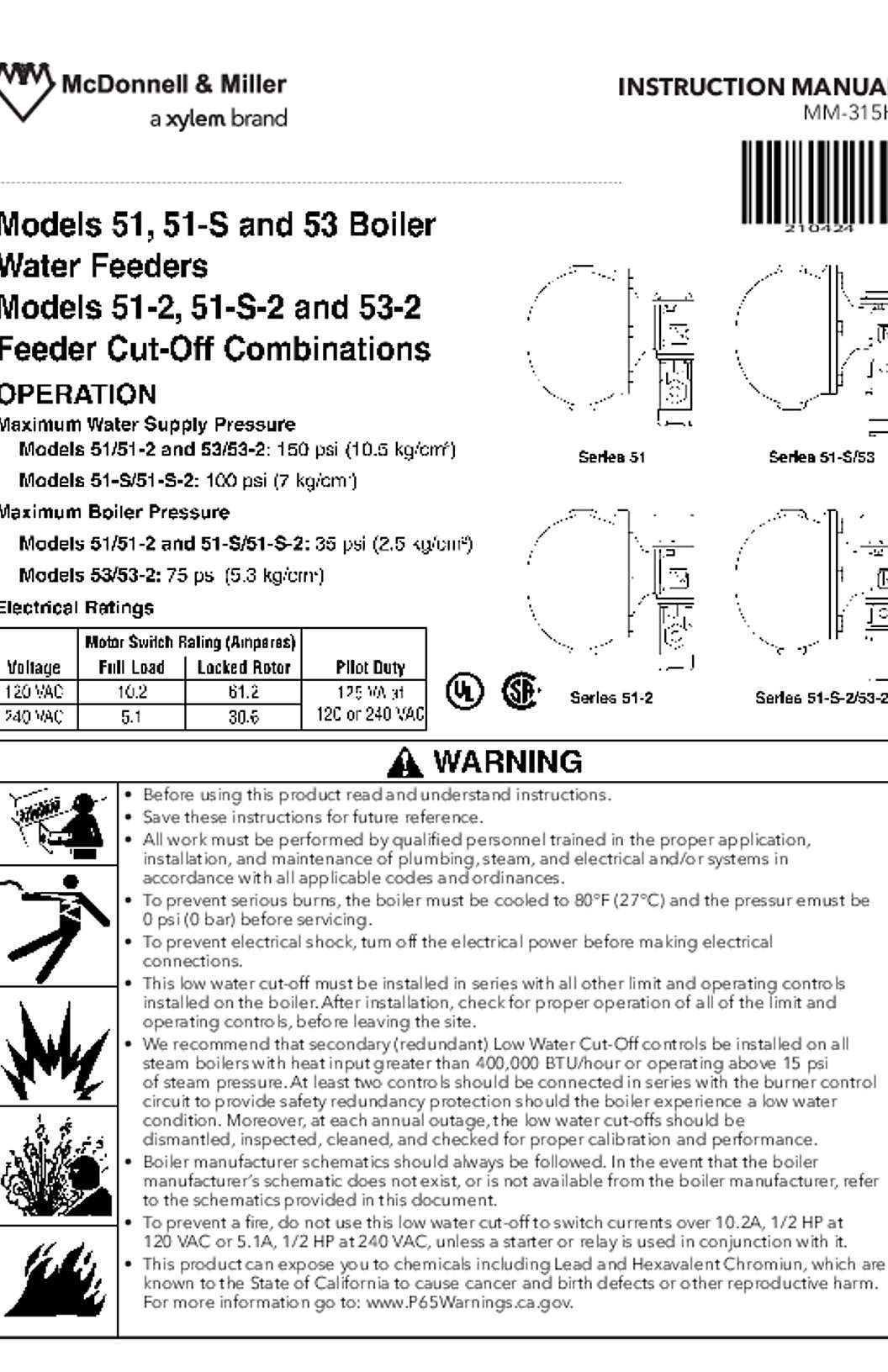 McDonnell & Miller 51, 51-S, 53 & 51-2, 51-S-2, 53-2 Instruction Manual
