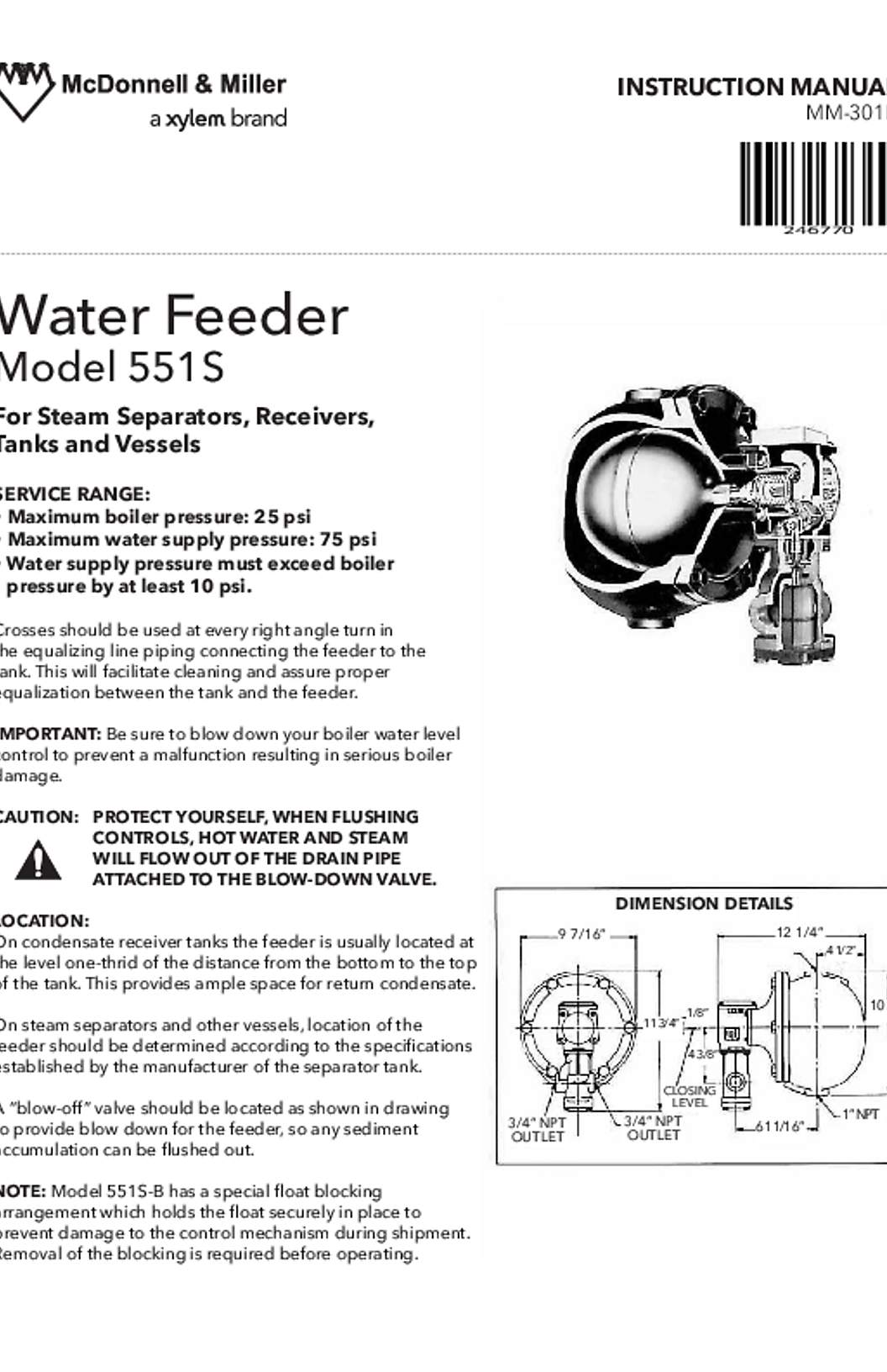 McDonnell & Miller 551S Water Feeder Instruction Manual
