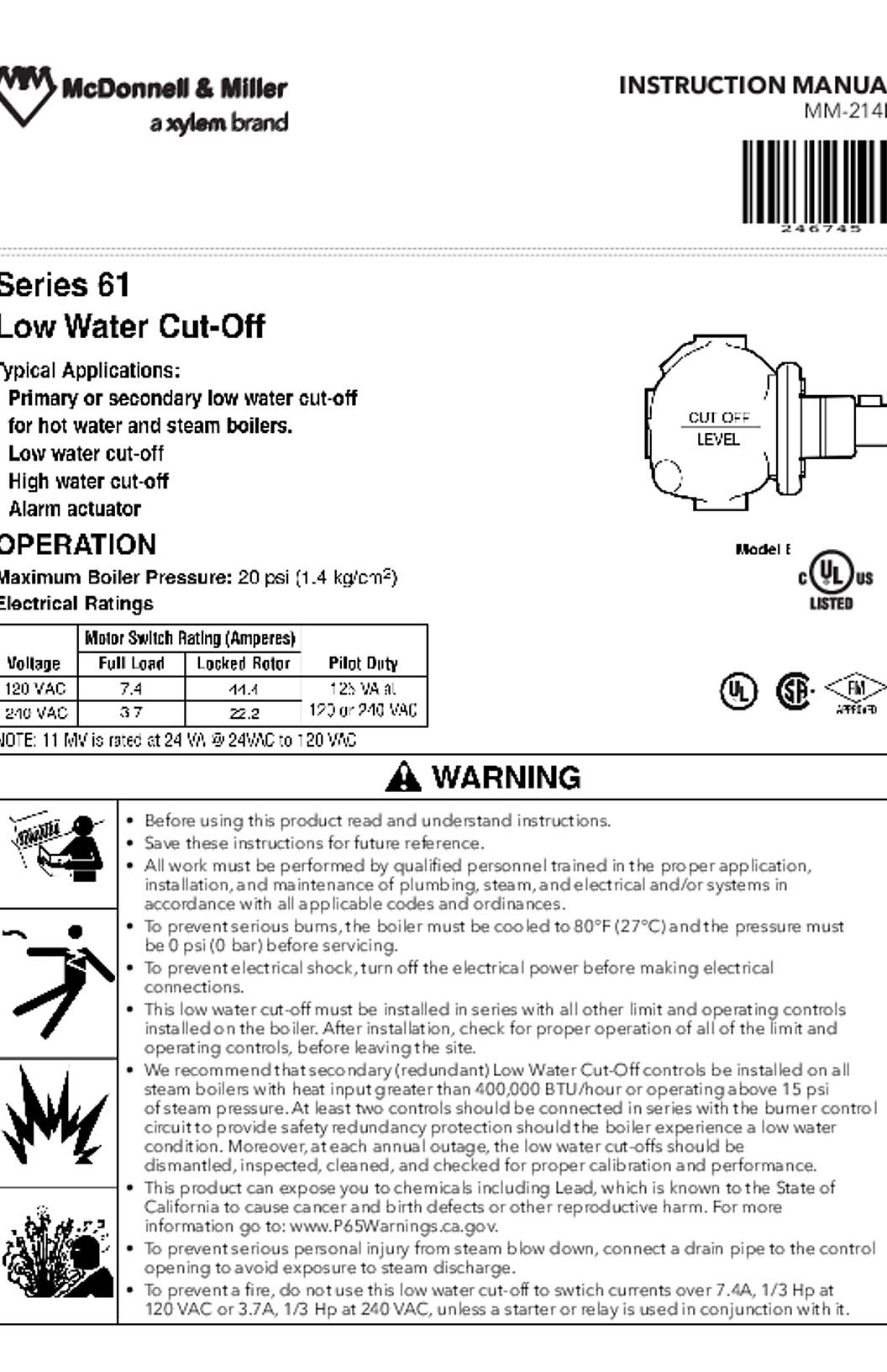 McDonnell & Miller Series 61 LWCOs Instruction Manual