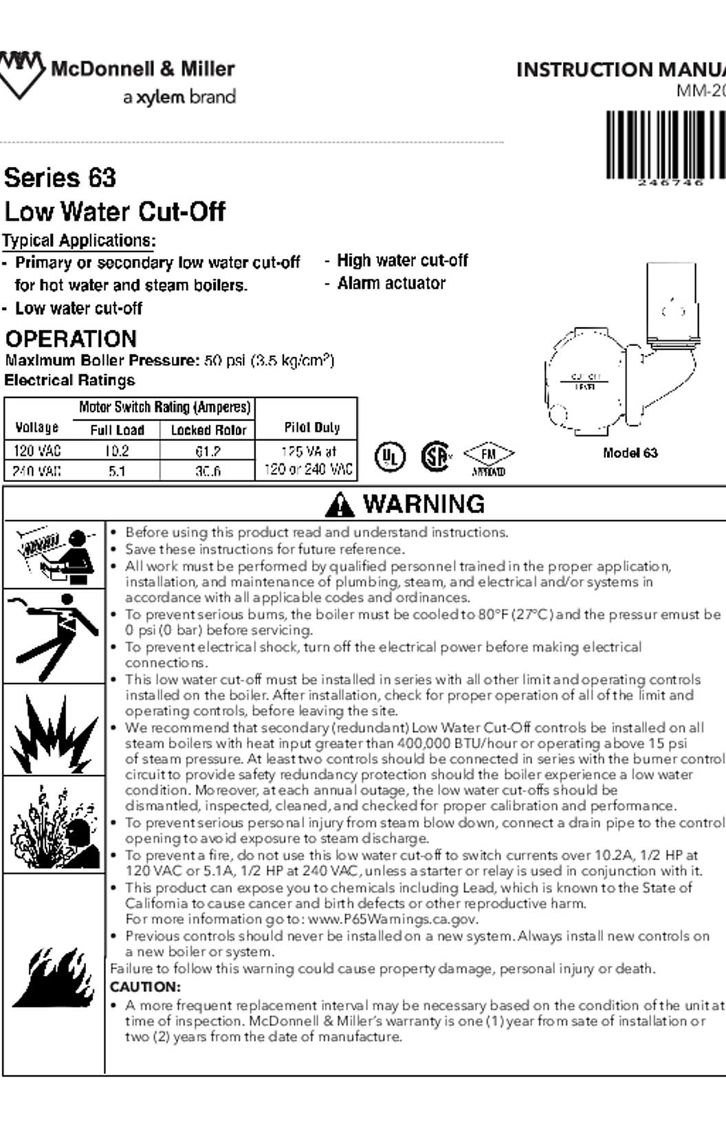 McDonnell & Miller Series 63 LWCOs Instruction Manual