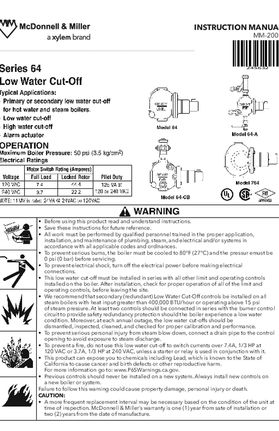McDonnell & Miller Series 64 LWCOs Instruction Manual