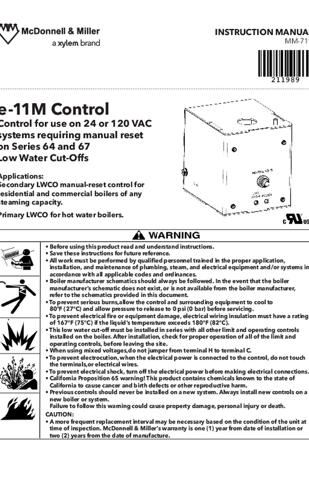 McDonnell & Miller e-11M Control Instruction Manual