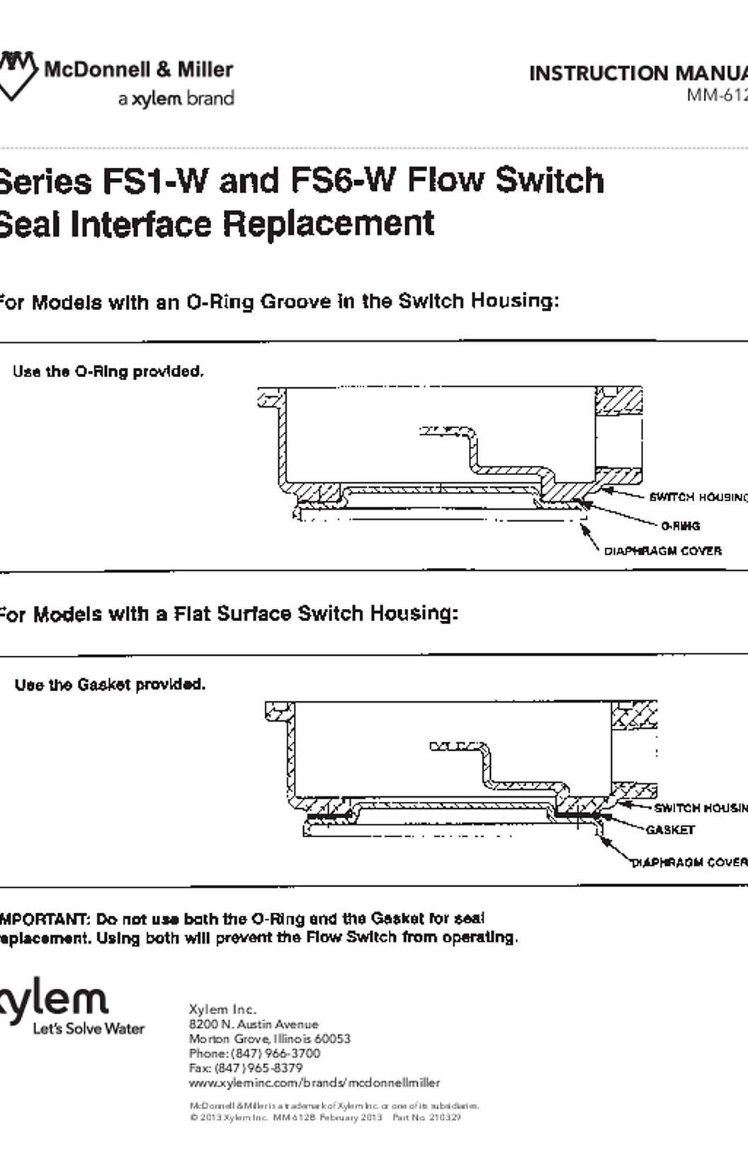 McDonnell & Miller FS1-W & FS6-W Seal Interface Replacement Instruction Manual