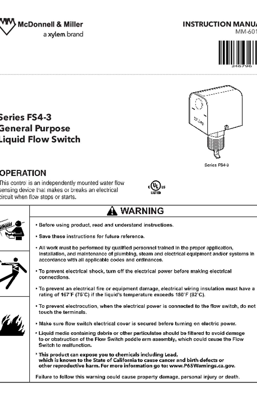McDonnell & Miller Series FS4-3 Liquid Flow Switches Instruction Manual