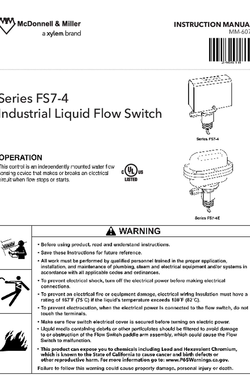 McDonnell & Miller Series FS7-4 Liquid Flow Switches Instruction Manual