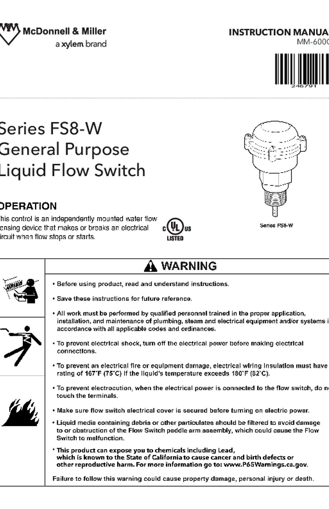 McDonnell & Miller Series FS8-W Liquid Flow Switches Instruction Manual