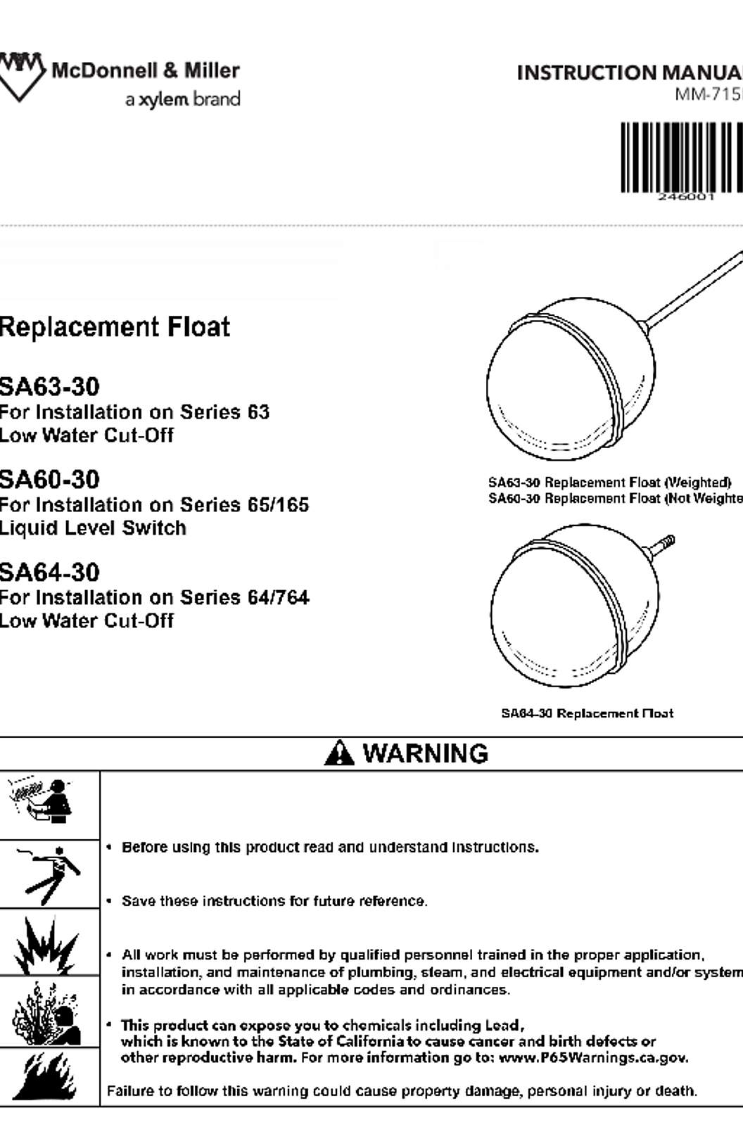 McDonnell & Miller SA63-30, SA60-30, SA64-30 Replacement Floats Instruction Manual