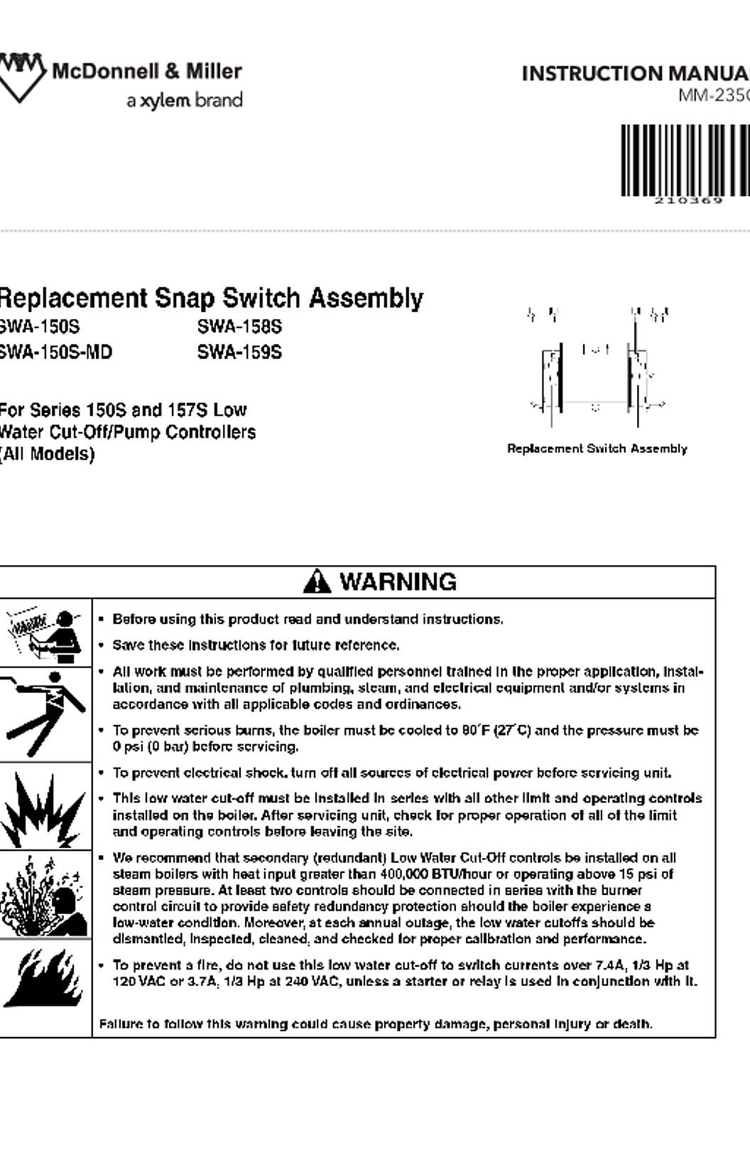 McDonnell & Miller Replacement Snap Switch Assembly Instruction Manual