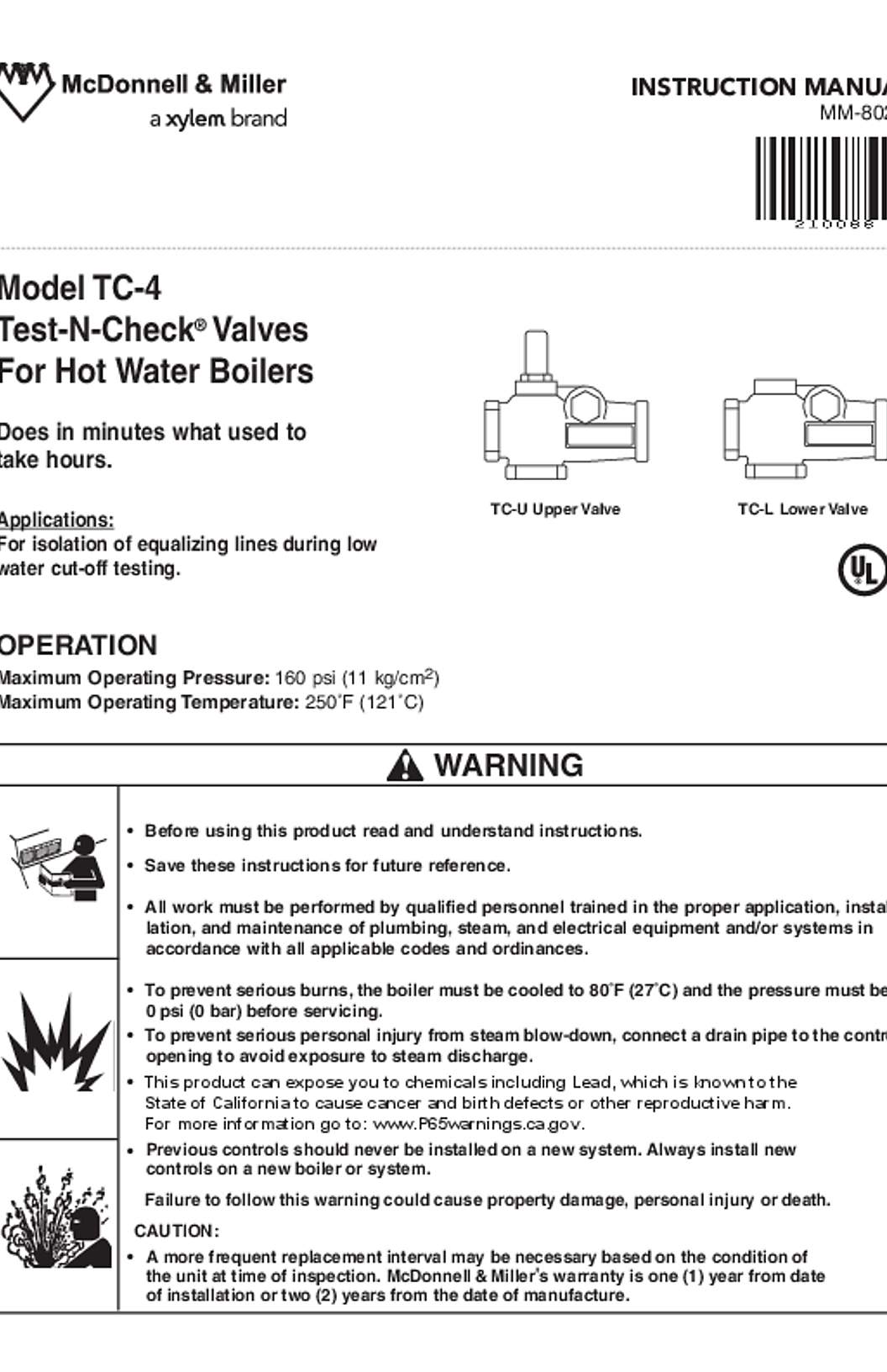 McDonnell & Miller TC-4 Test-N-Check Valves Instruction Manual