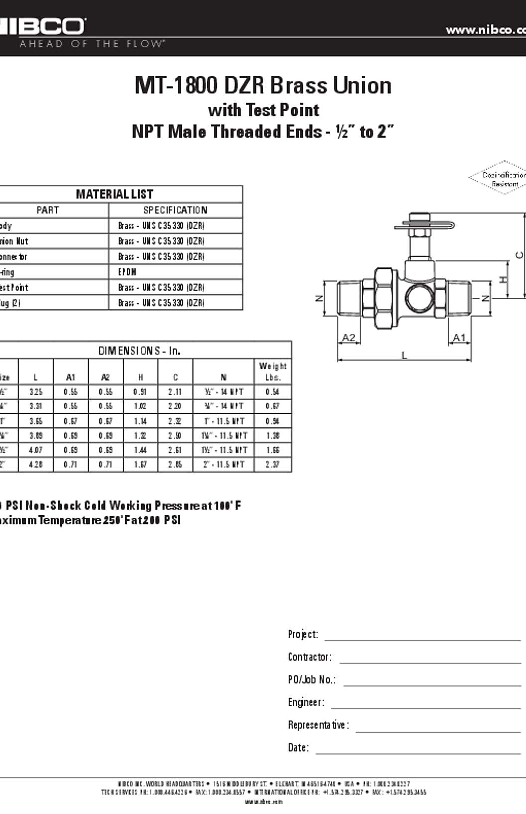 NIBCO MT-1800 Submittal