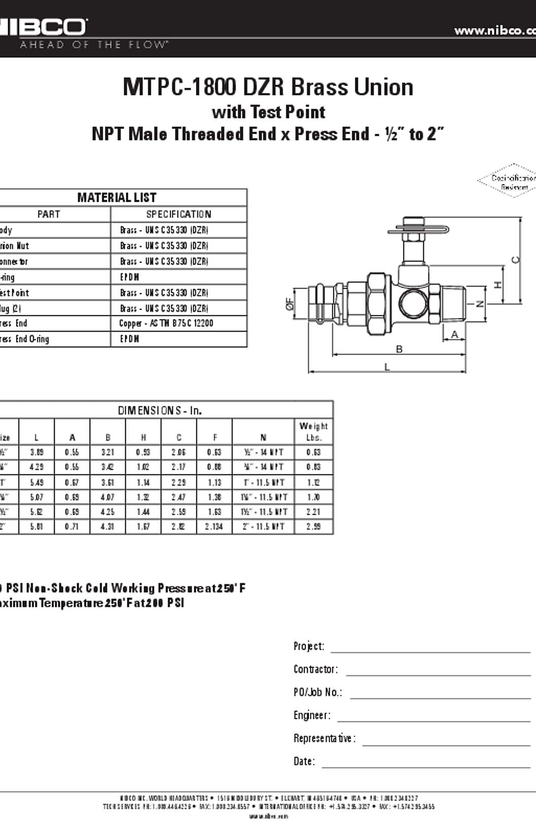 NIBCO MTPC-1800 Submittal
